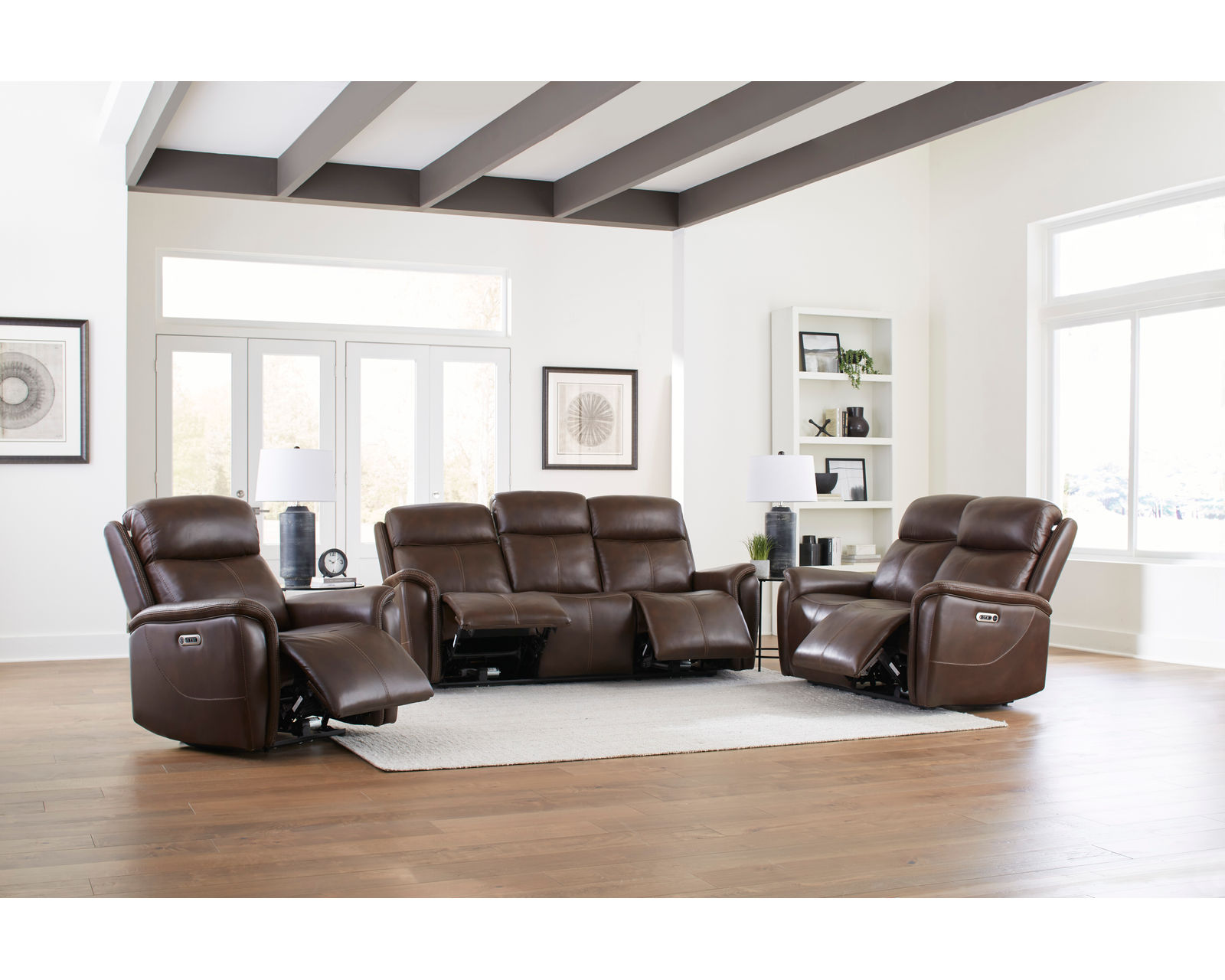 Cascade 83" Power Headrest Power Leather Reclining Sofa Auburn (In stock - Fast Shipping)