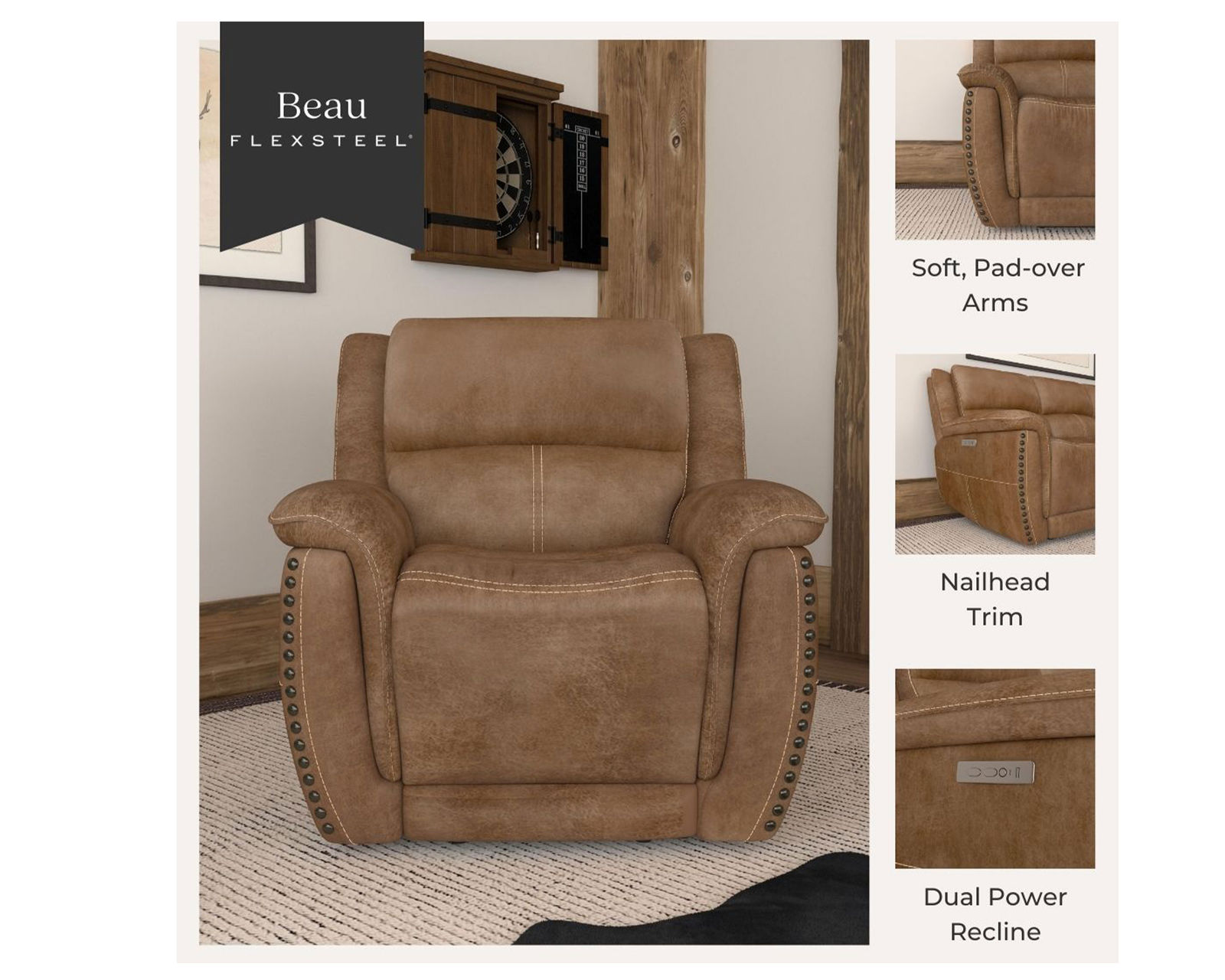 Beau 1011 Power Headrest Power Reclining Sofa (Caramel faux leather fabric) 89" - in stock