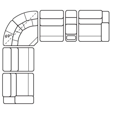 Layout C: Six Piece Reclining Sectional 112" x 125" (2 recliners)