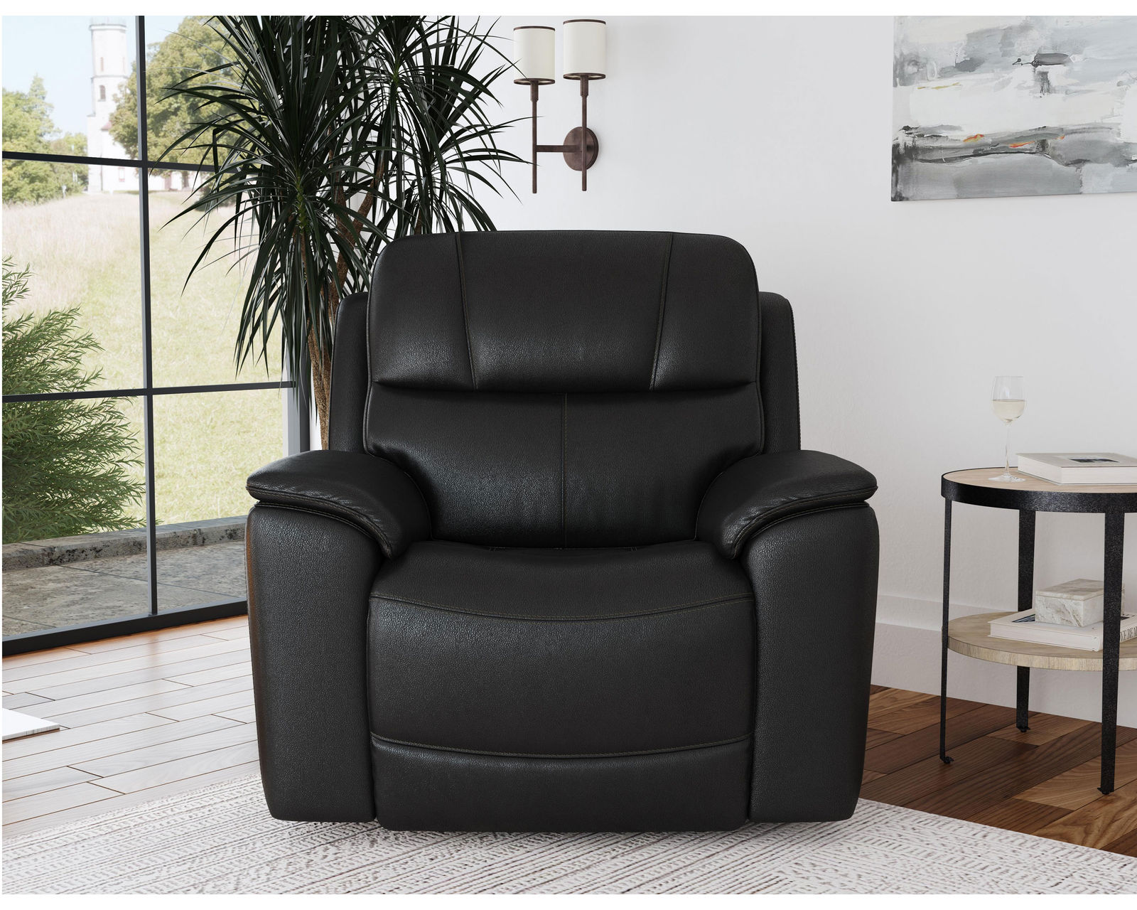 Crew Power Reclining Loveseat with Console, Power Headrests & Lumbar (Black leather) in stock - Crew Power Recliner with Power Headrest & Lumbar
