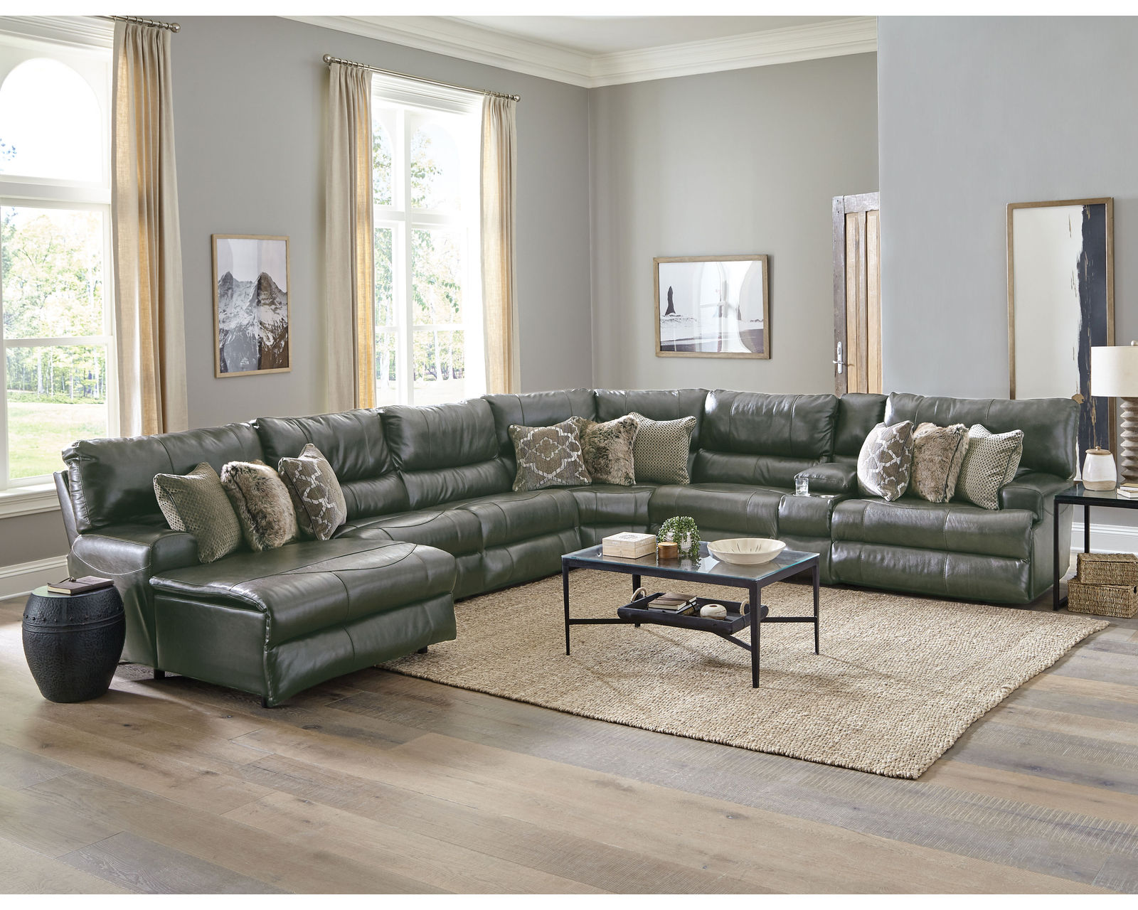 Como Lay Flat Modular Reclining Leather Sectional (2 colors) - Sectional Layout N: