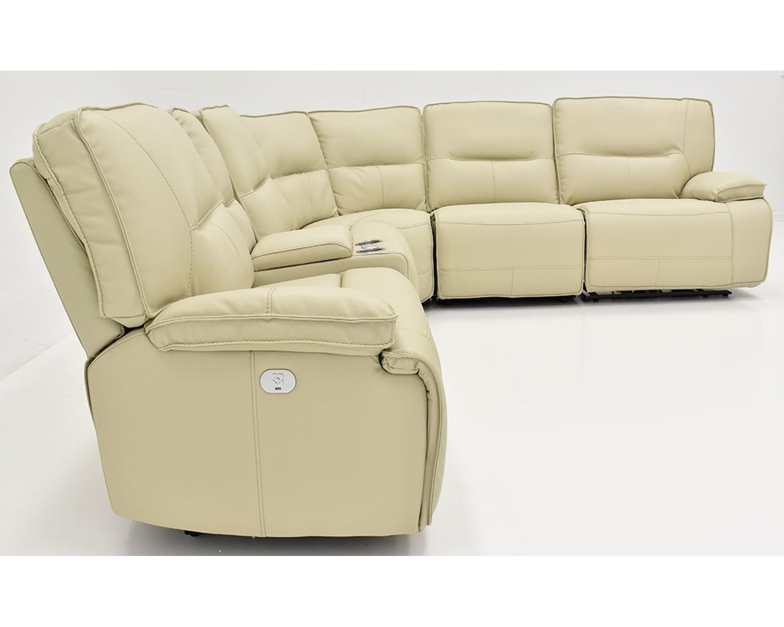 Spartacus Power Headrest Power Reclining Sectional Oyster (Leather like fabric) In stock - Fast shipping - Layout B:  Six Piece Reclining Sectional 133" x 120"