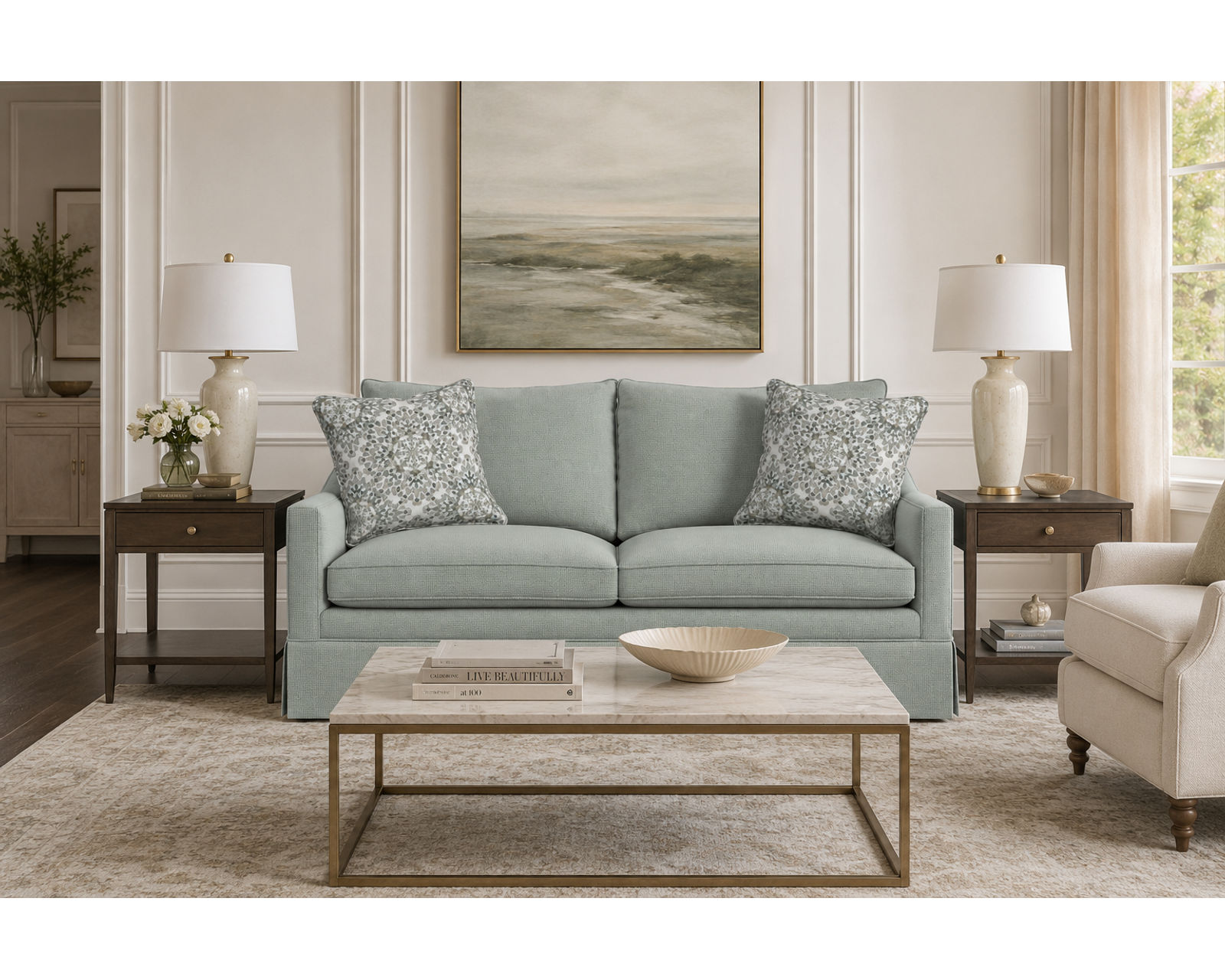 Eleanora 85" or 98" Skirted Sofa (+90 fabrics) 7572 - Sit Back with Confidence.