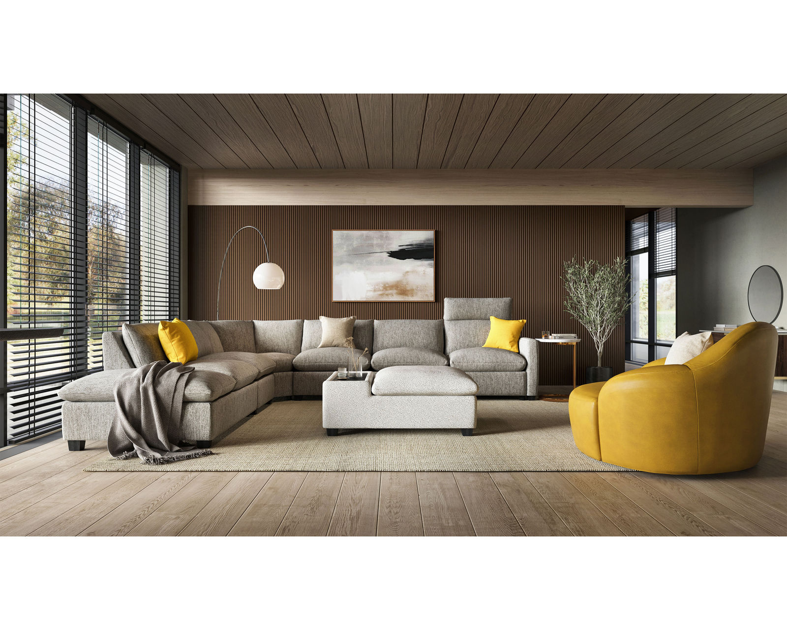 Laguna 77752 Stationary Sectional (+60 fabrics) - Layout O: Five Piece Sectional. 137" x 116" (Ottoman not included)
