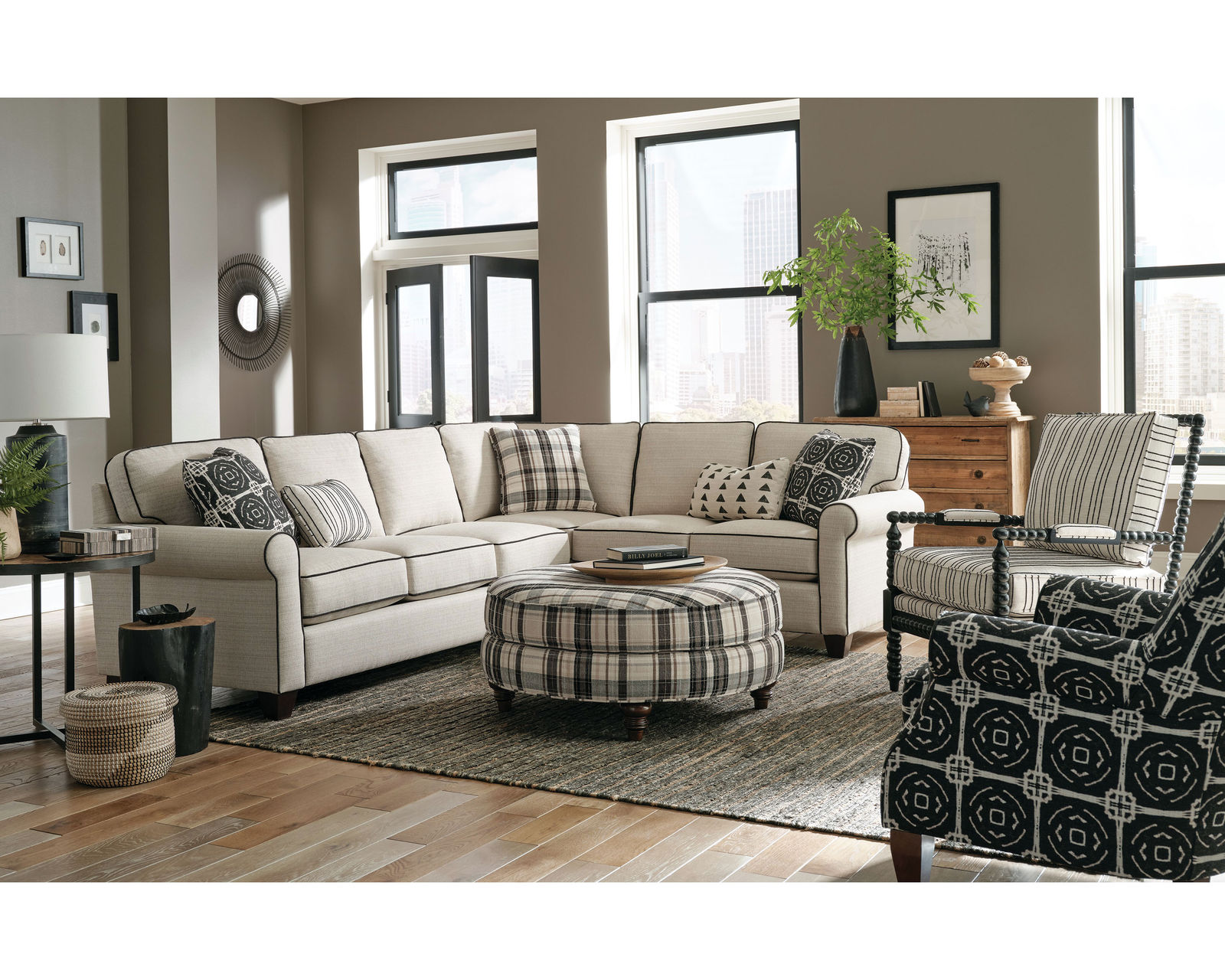 Grandville Stationary Sectional (Performance fabrics) 7174 - Sectional Layout F:  100% Dacron polyester encased back cushion