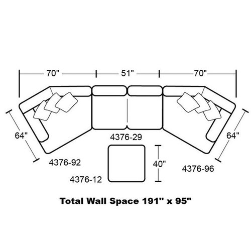 Layout H: Three Piece Sectional (Ottoman not included) 64" x 191" x 64"