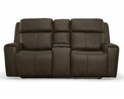 Barnett Power Reclining Loveseat with Console and Power Headrests and Lumbar (Dark Brown leather) in stock