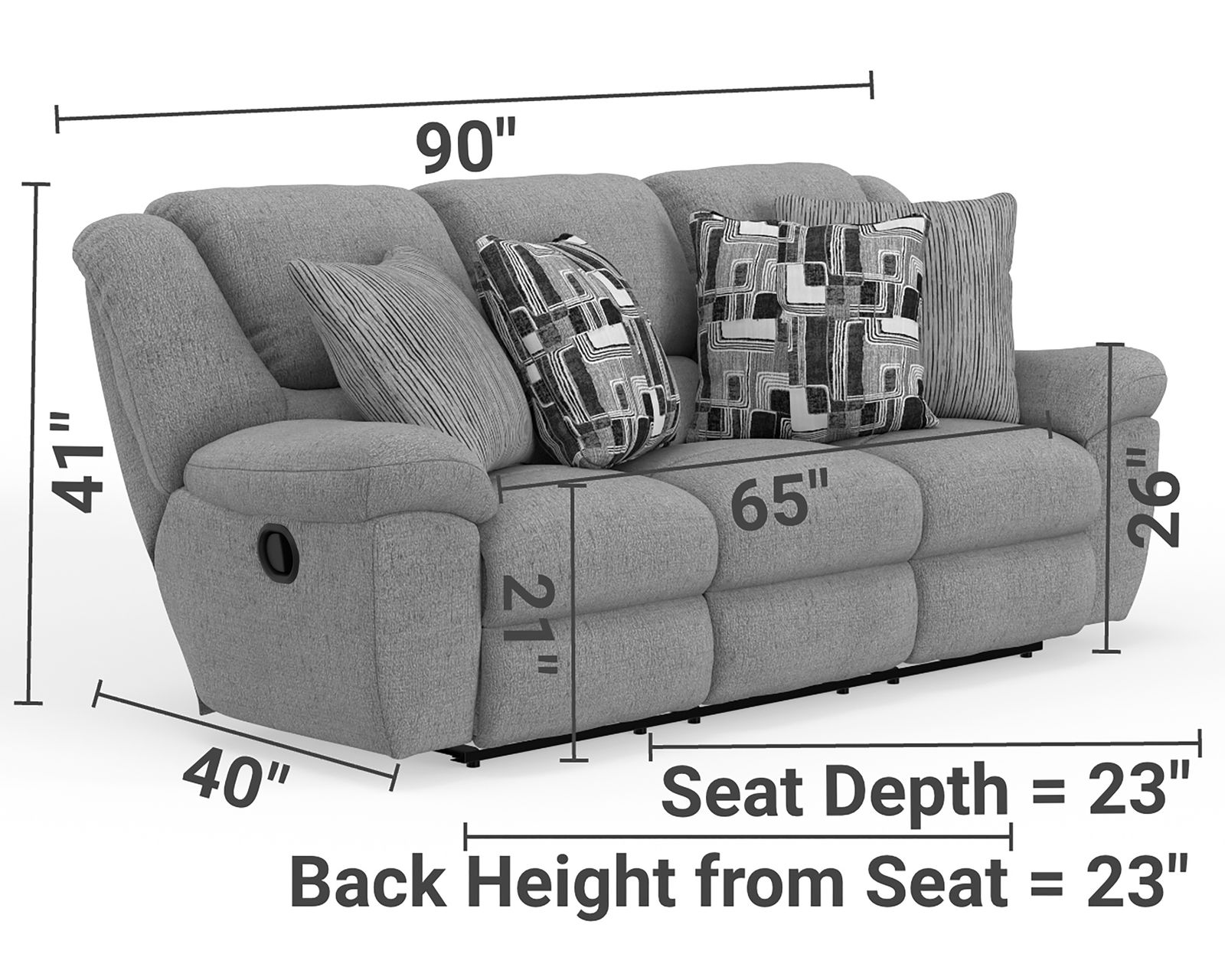 Trifecta 165 Triple Reclining Sofa with Drop Down Table (+2 colors) 90" - Sofa Dimensions
