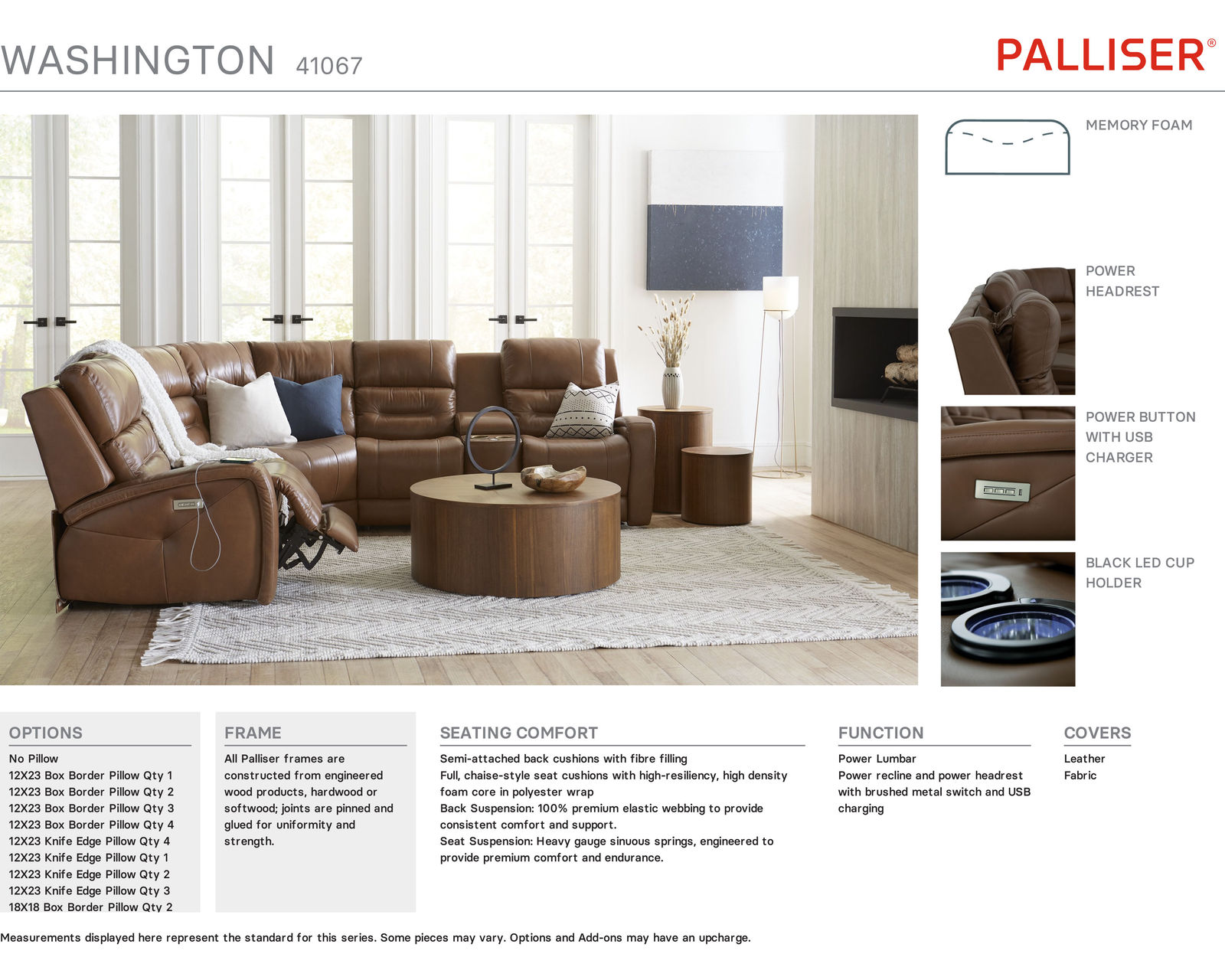 Washington 41067 Power Headrest Power Reclining Sectional (+50 fabrics) - Washington Collection