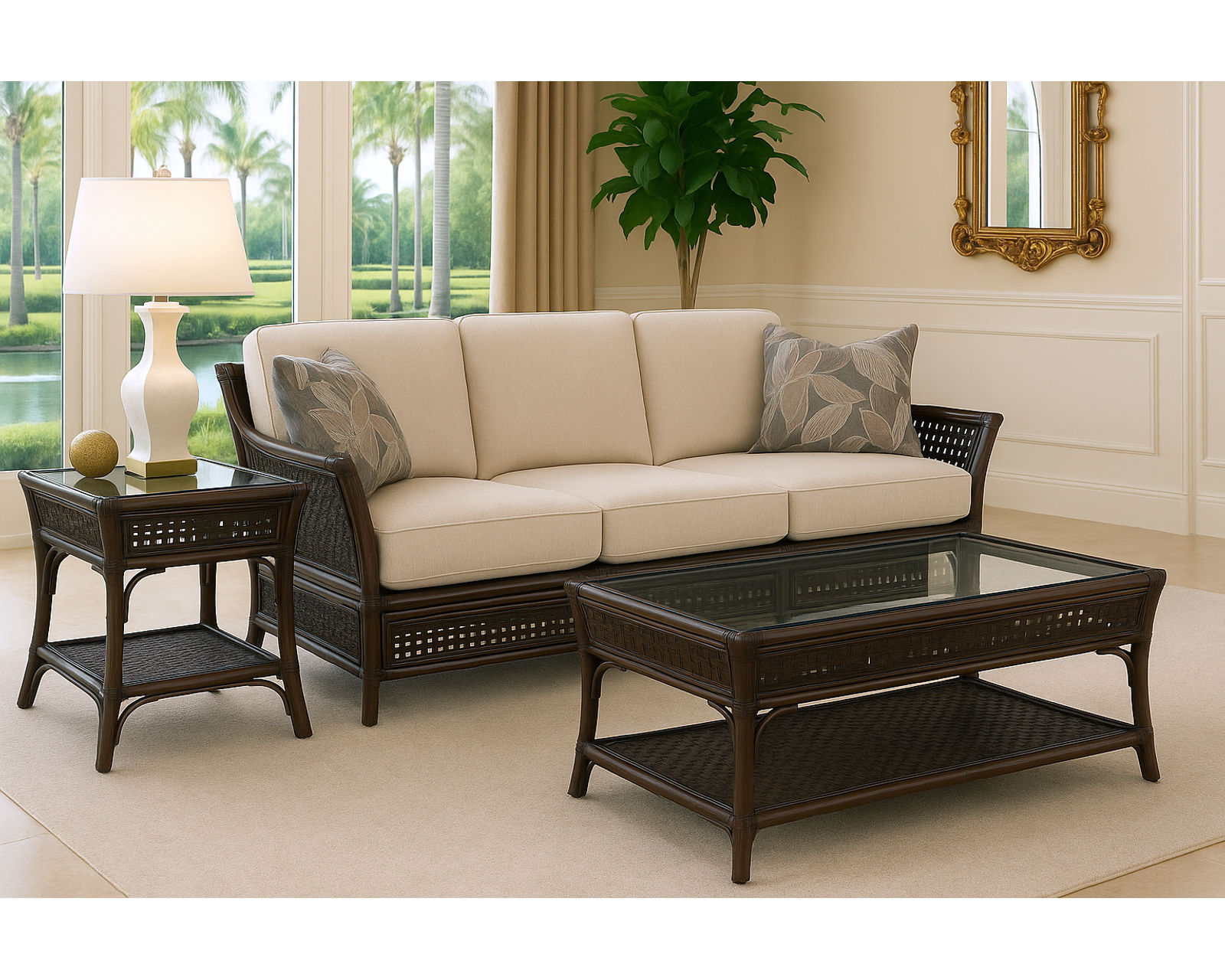 Boca 78" Rattan Sofa Grey (+28 finishes +69 fabrics) - Boca 78" Rattan Sofa