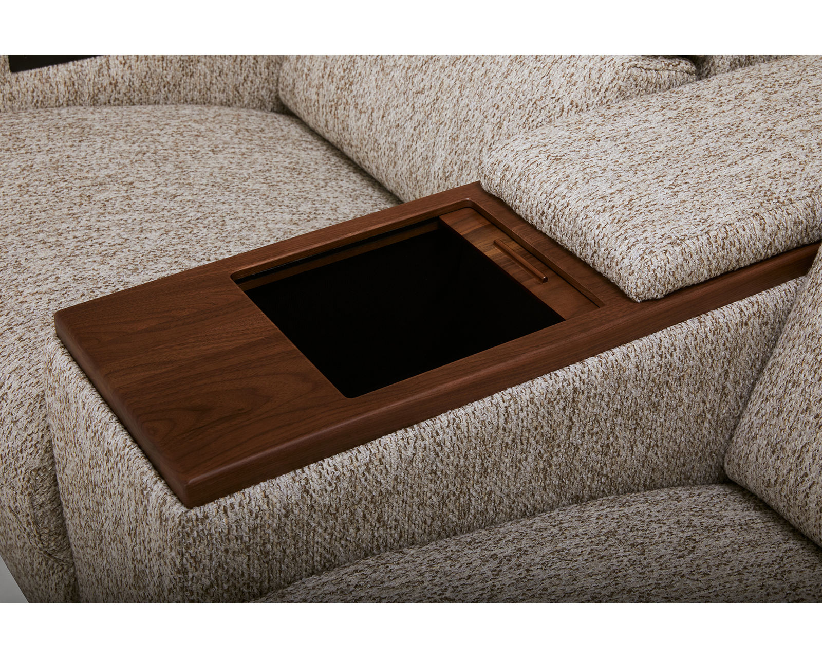 Luna 40110 Triple Power Reclining Sectional (+50 fabrics) - Luna Entertainment Console with Storage Available in Two Wood Finishes
