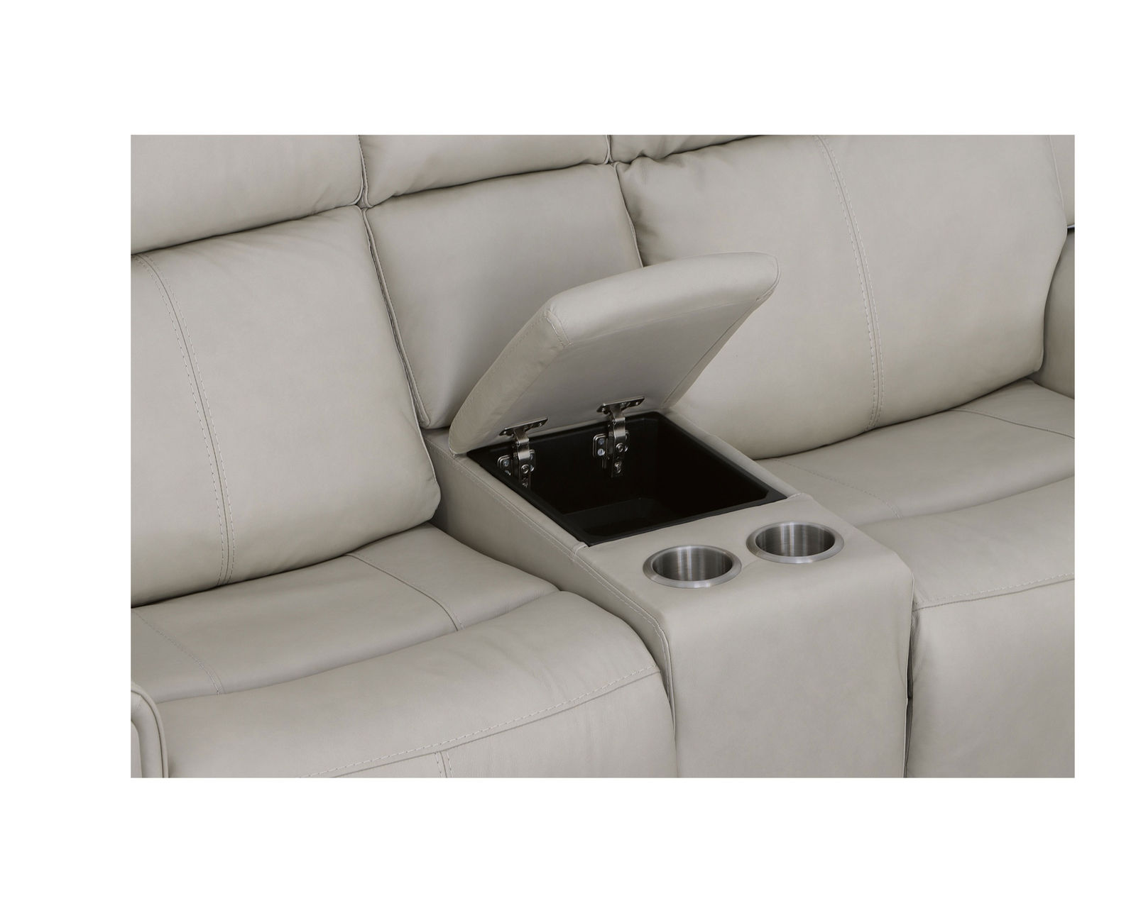 Barnett Power Reclining Sofa with Power Headrests and Lumbar (Ice leather) 87" - Console features storage, cupholders and USB charging