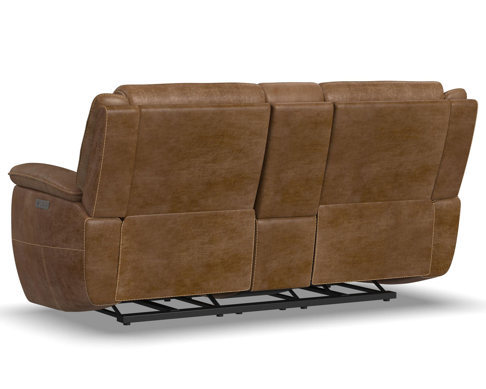 Beau 1011 Power Headrest Power Reclining Console Loveseat (Caramel faux leather fabric) in stock - Beau Power Reclining Loveseat with Console & Power Headrests