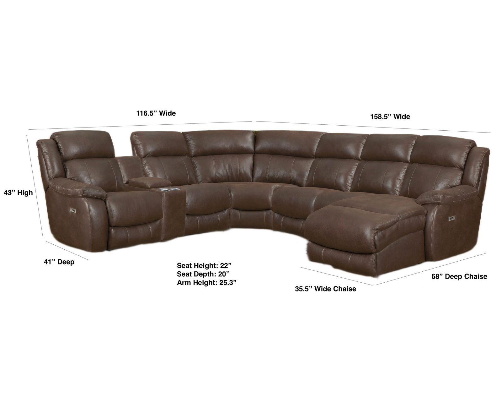 Sawyer Seven Piece Power Reclining Chaise Sectional (In stock)  116" x 158" - Sawyer Seven Piece Power Reclining Chaise Sectional (In stock)  116" x 158"