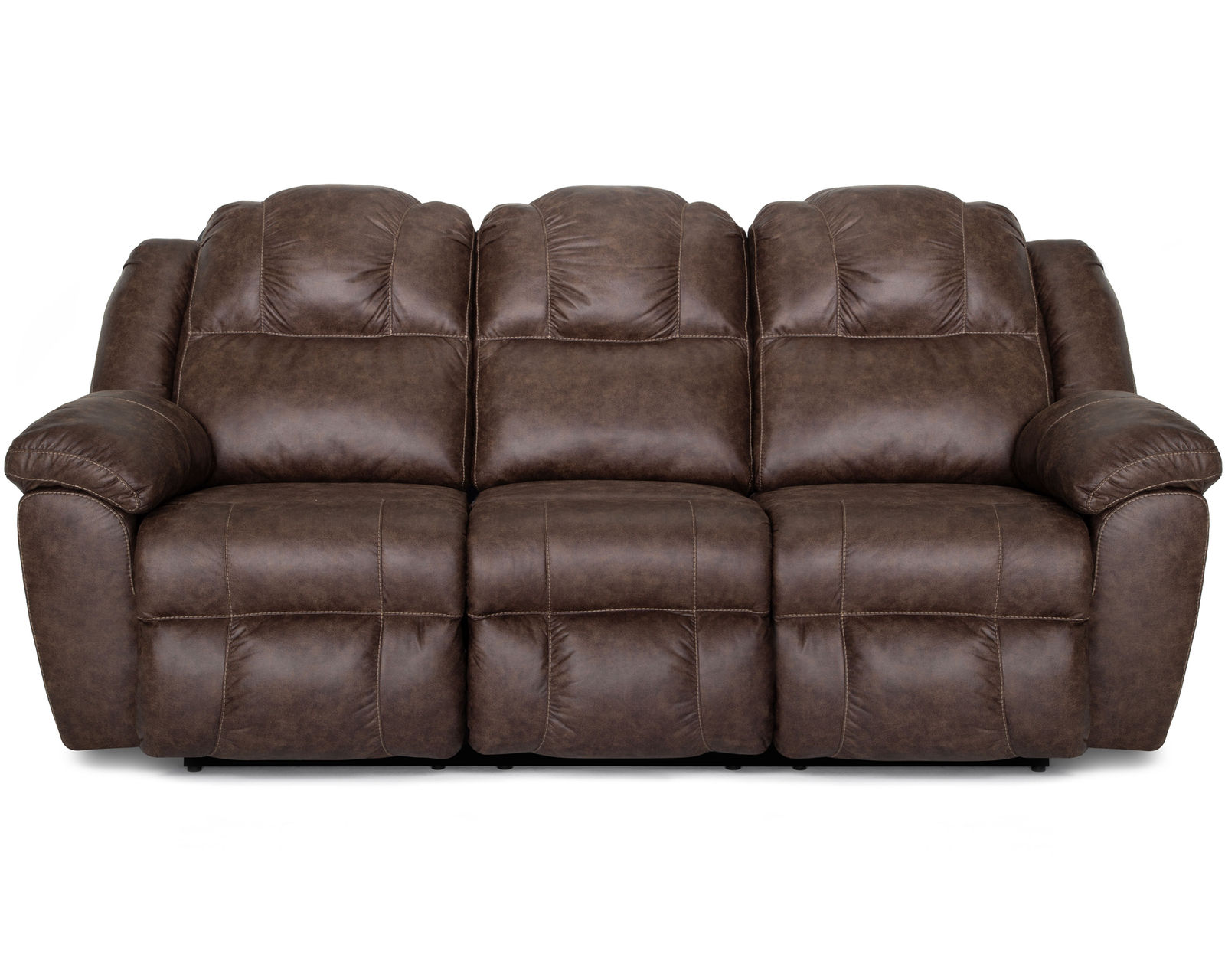 Castello 92" Reclining Sofa (A Best-Selling Favorite. Plush Comfort with a Distinctive Crowned Design) - Shown in Durable Leather Like Fabric Color Walnut