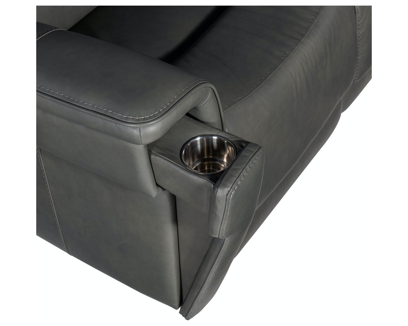Lyra Zero Gravity Power Loveseat with Power Headrest (Gray) In stock - All arms include USB port and pop-out arm panel with a metal cupholder,