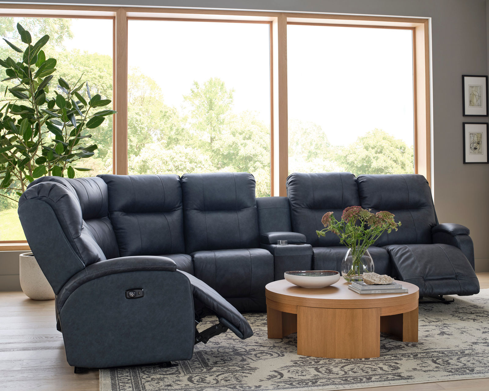Maverly Leather Reclining Sectional (+46 leathers) - Layout F: Seven Piece Reclining Sectional 114" x 125" or 125" x 114" (reversible) 3 recliners