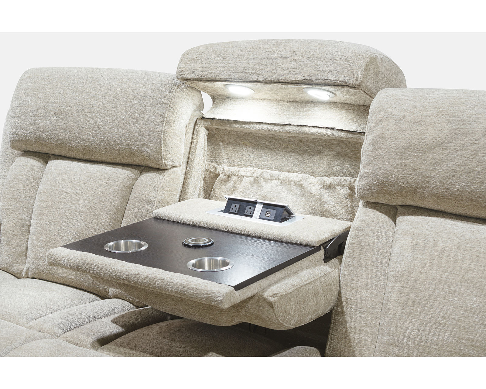 Dalton 6 Piece Power Reclining Sectional Fawn (In stock - Fast shipping) - Lights, USB and Plug in Charging, Metal Cupholders