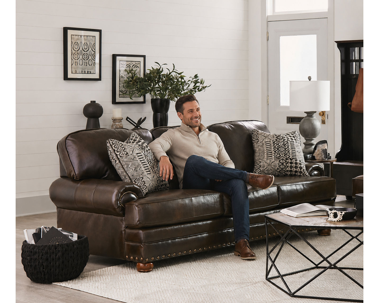 Roberto 94" Top Grain Leather Touch Sofa (Includes Pillows) In stock - Roberto 94" Leather Sofa