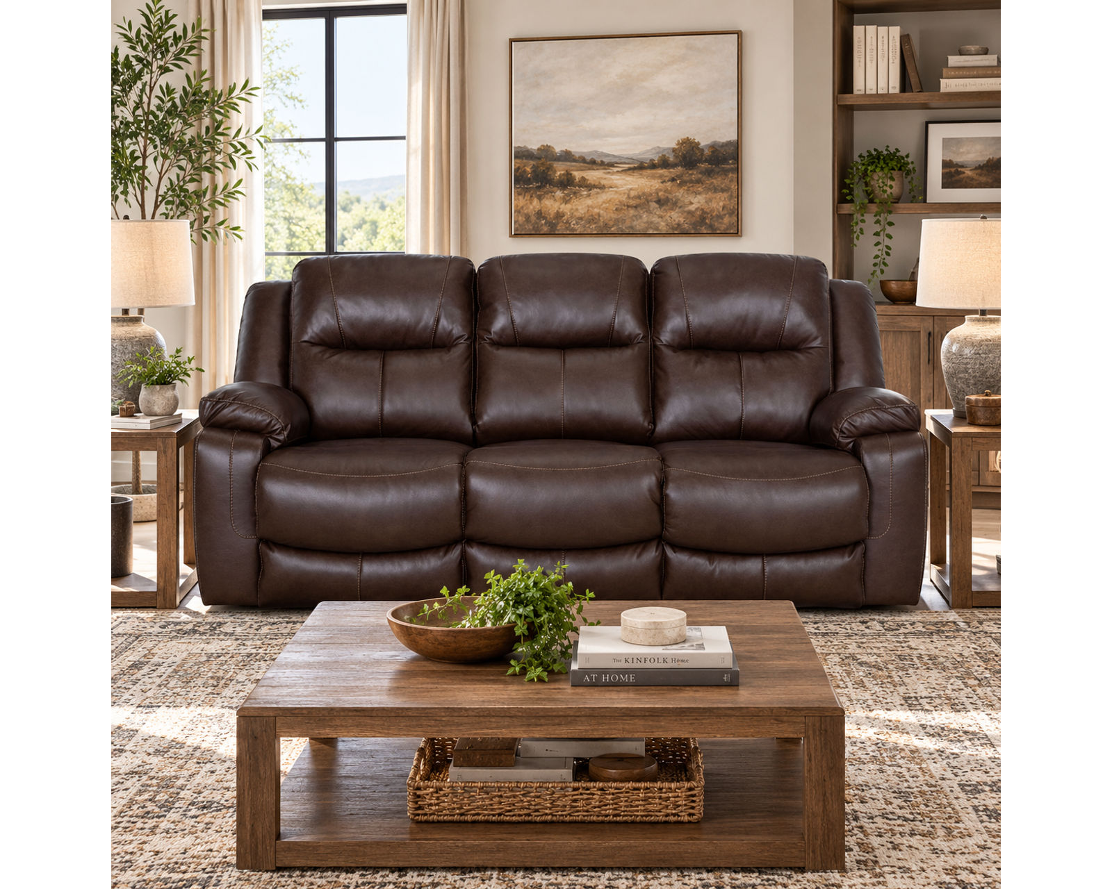 Culver 90" Reclining Sofa with Drop-Down Table & Cupholders (Leather-Look Style. Plush Comfort. Designed Around the Way You Relax) - Real Comfort. Proven Strength.