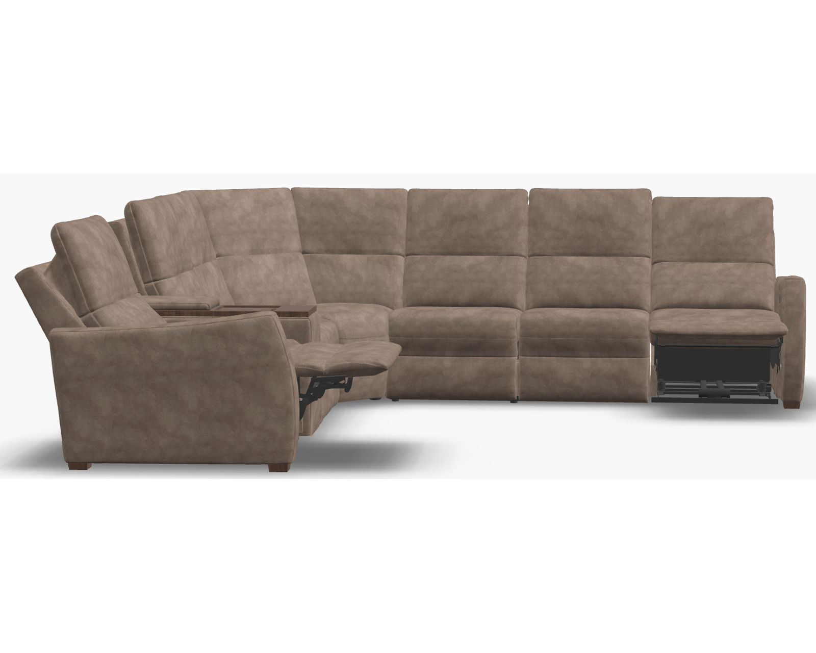 Luna 40110 Triple Power Reclining Sectional (+50 fabrics) - Layout D: Four Piece Reclining Sectional (2 recliners) 111" x 123"
