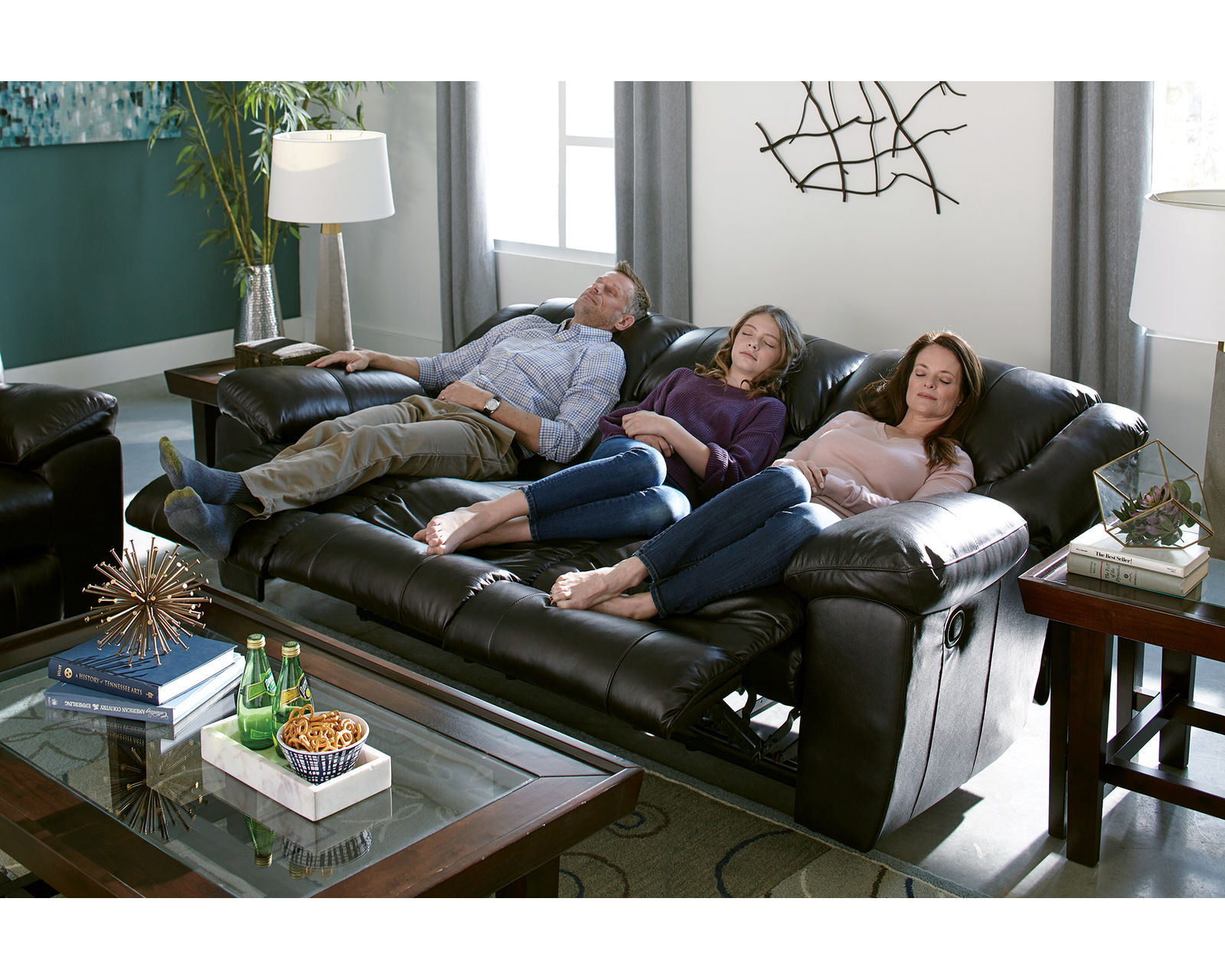 Transformer II Ultimate 90" Italian Leather Sofa w/3 Recliners & Drop Down Table - Transformer II 90" Leather Reclining Sofa w/ 3 Recliners & Drop Down Table