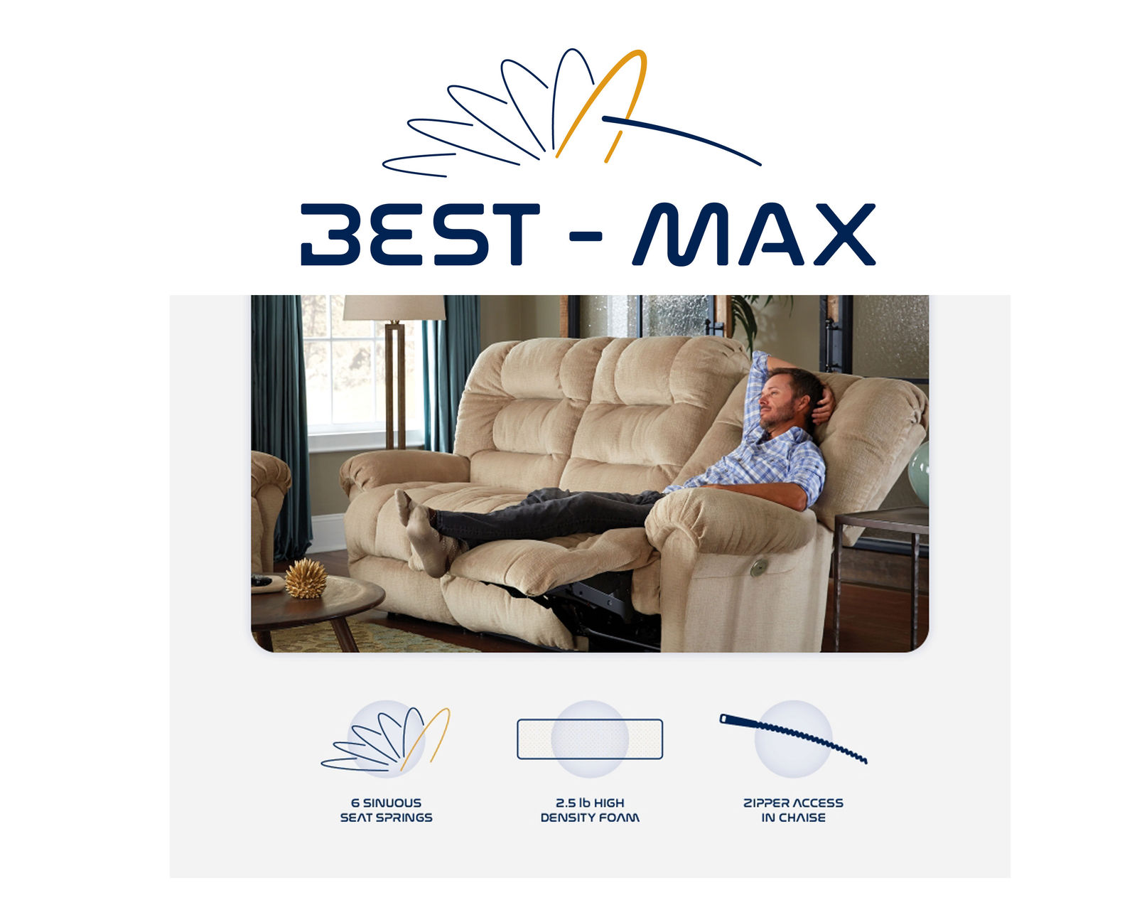 Seger Double Reclining Sofa (+100 fabrics) 92" - Best Max -  Extra Strength...Extra Comfort