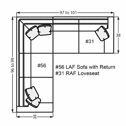 Layout N: Two Piece Ssectional 96" x 97" (Size varies due to arm selection)