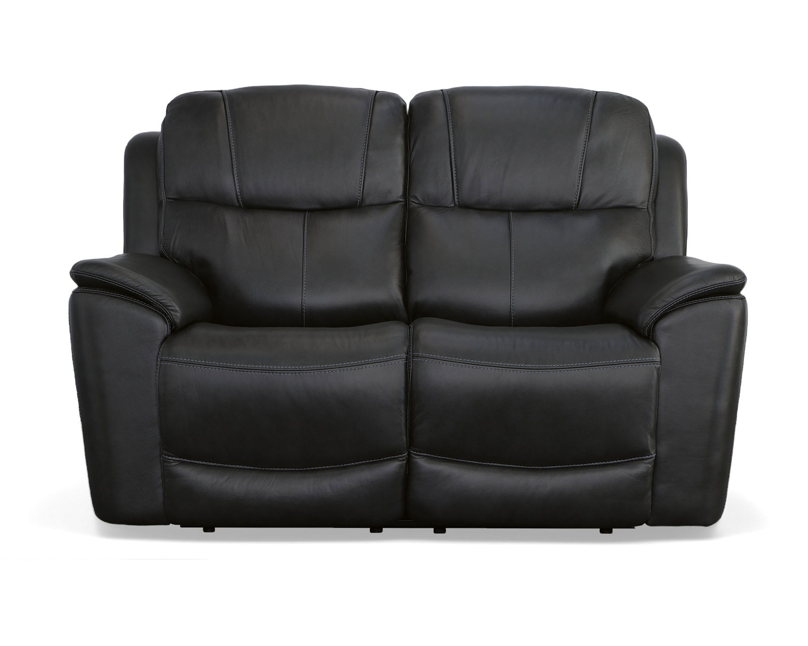 Crew Power Reclining Loveseat with Console, Power Headrests & Lumbar (Black leather) in stock - Crew Power Reclining Loveseat with Power Headrests & Lumbar
