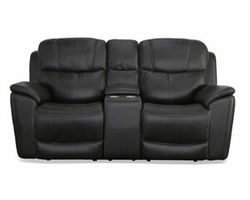 Crew Power Reclining Loveseat with Console, Power Headrests &amp; Lumbar (Black leather) in stock