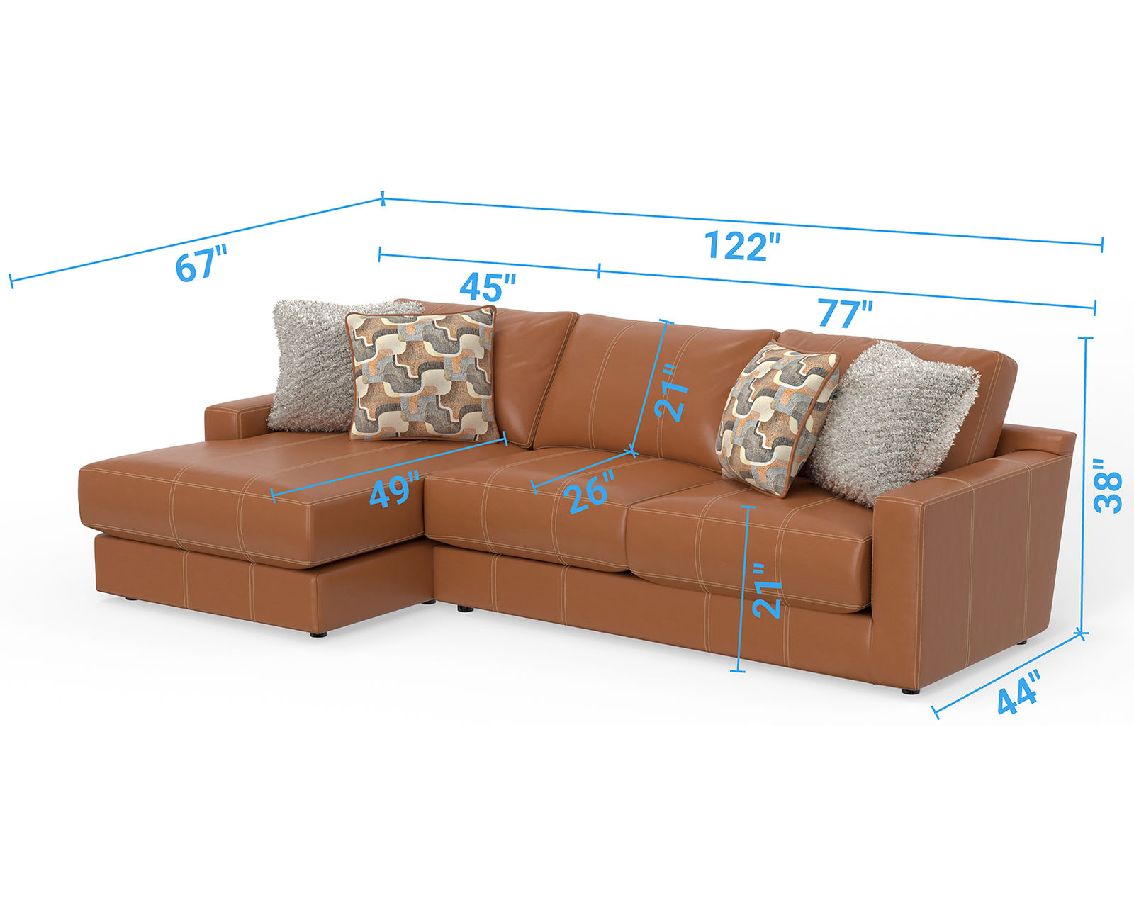Minori Modular Leather Sectional (2 colors) includes pillows - Layout B: Two Piece Sectional 67" x 122"