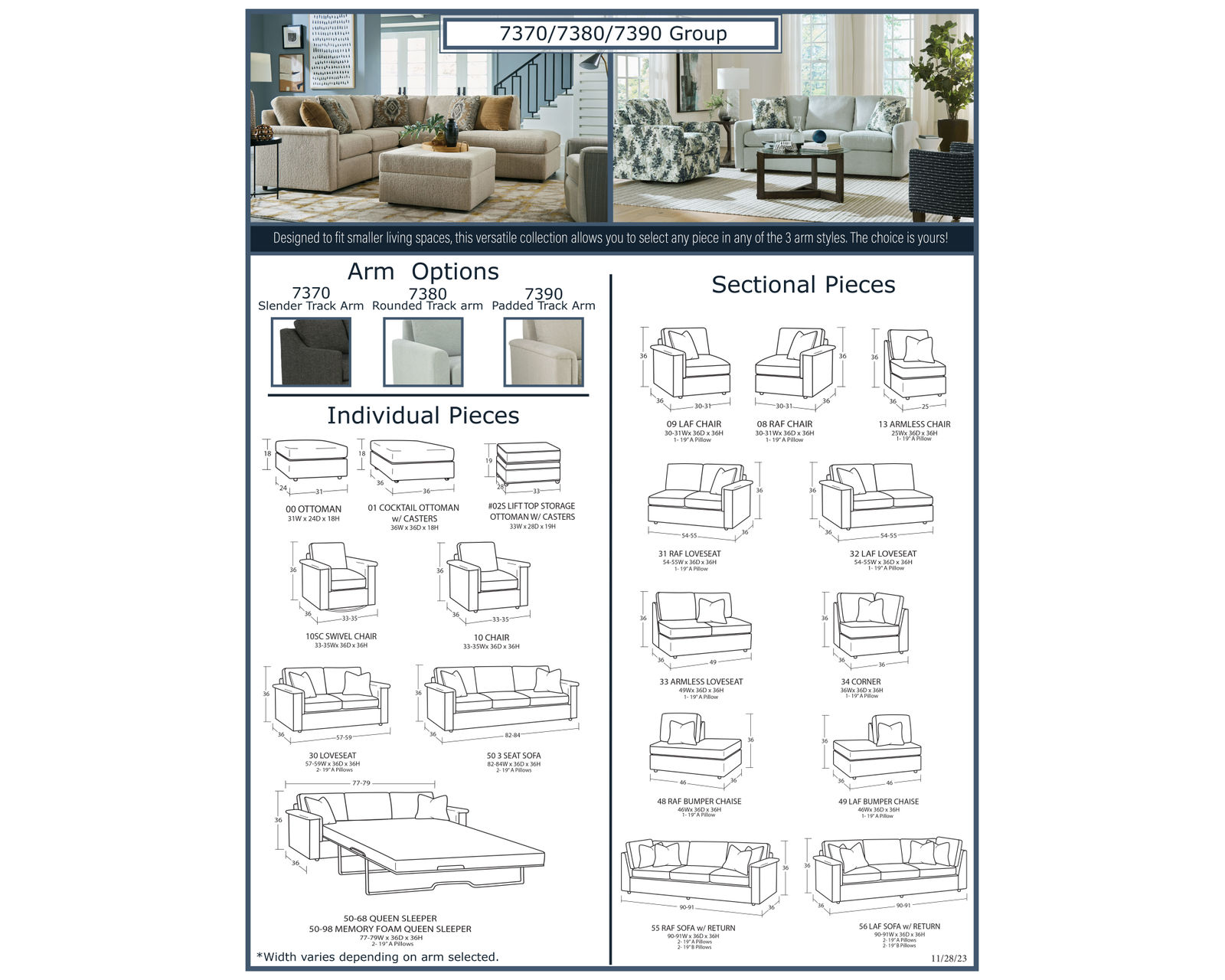Clinton 7380 Sectional (+100 performance fabrics) - Pieces available