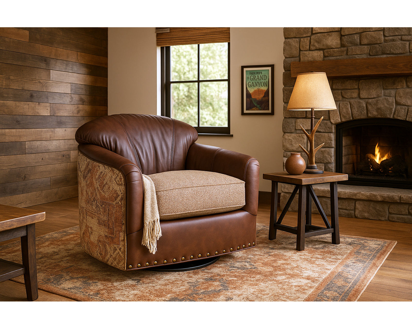 Dillon LF0403 Leather Fabric Swivel Chair - Top Grain Leather with a Performance Fabric