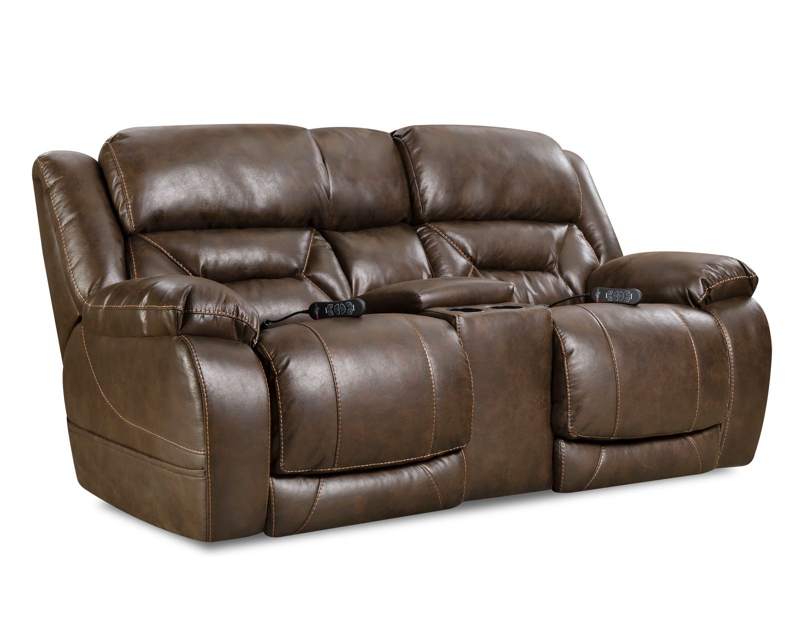 Greer Triple Power Wall-Saver Recliner Walnut (In stock) - Greer 79" Power Reclining Console Loveseat