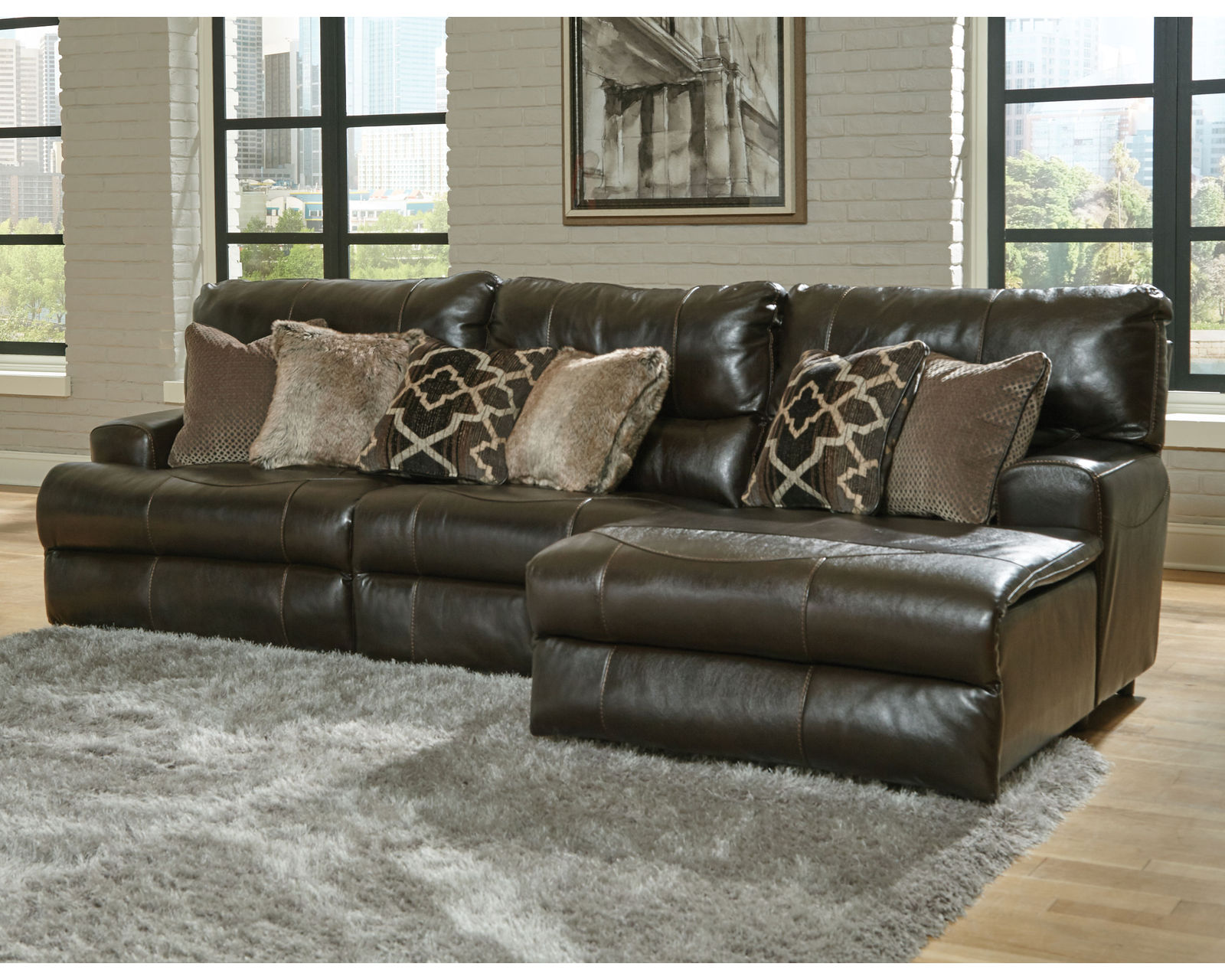 Como Lay Flat Modular Reclining Leather Sectional (2 colors) - Sectional Layout B: