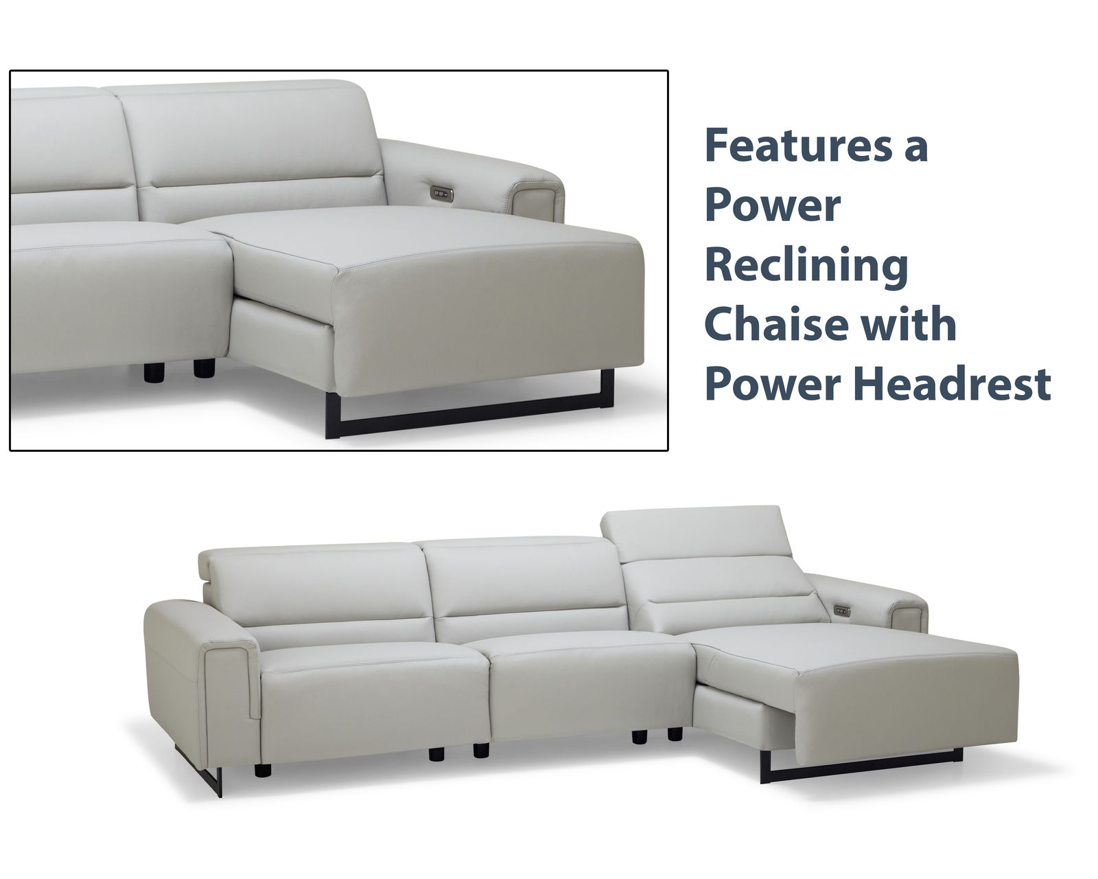 Armina 44010 Power Headrest Power Reclining Sectional (+100 leathers) - Features a power reclining chaise with power headrest