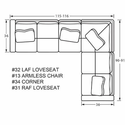 Layout D: Four Piece Sectional 115" x 90"