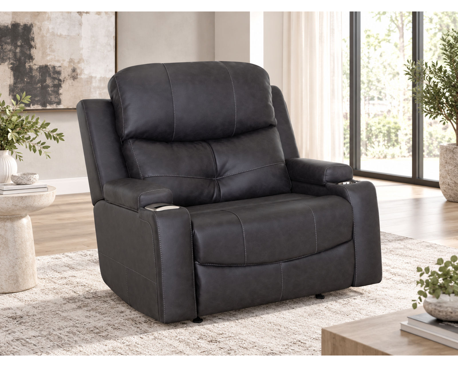 Arlington 8507 Chair & A Half Power Rocker Recliner (Extra-Wide Comfort. Built-In Storage. Wireless Charging) - Durable Leather Like Fabric Color Slate