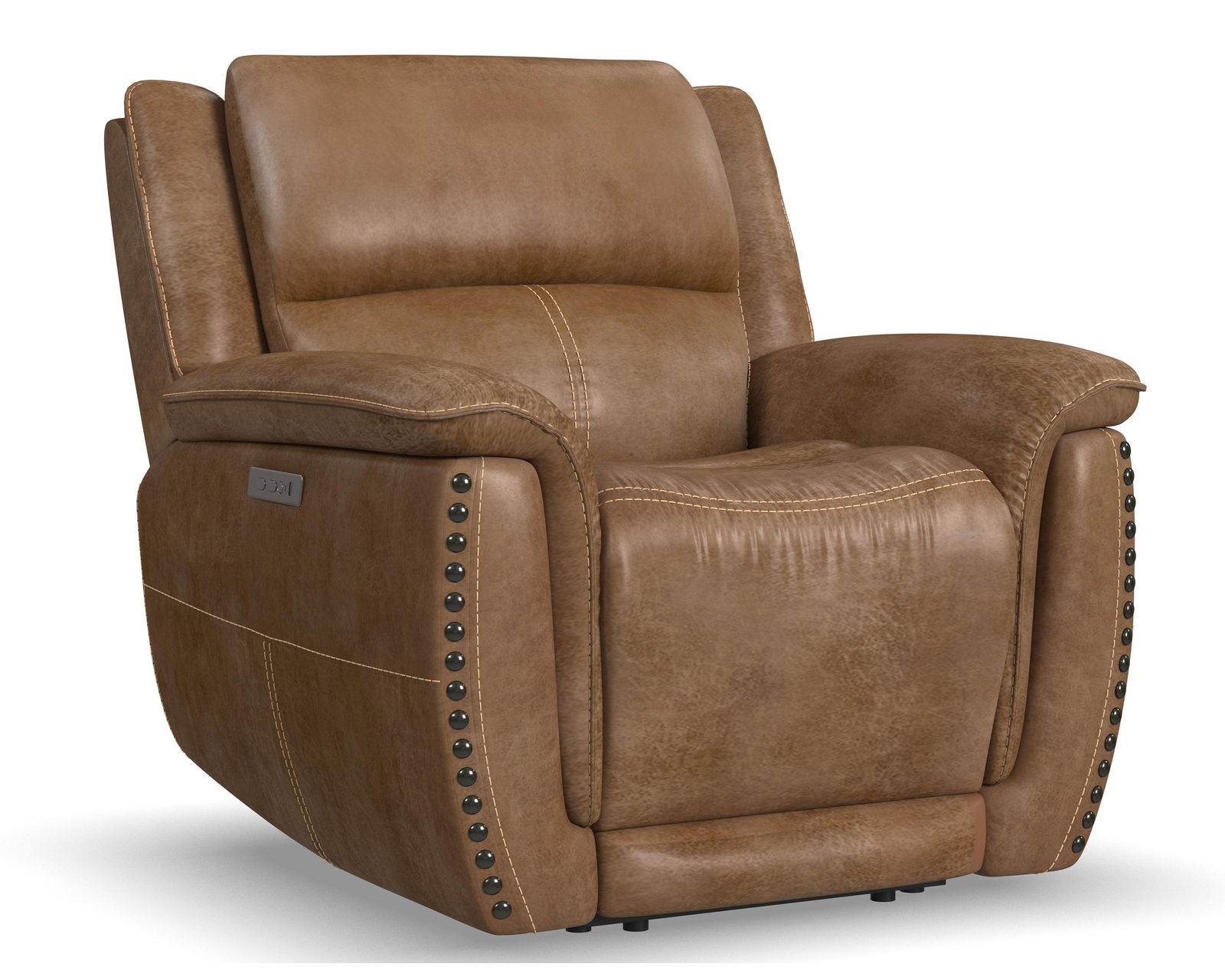 Beau 1011 Power Headrest Power Reclining Console Loveseat (Caramel faux leather fabric) in stock - Beau Power Recliner with Power Headrest