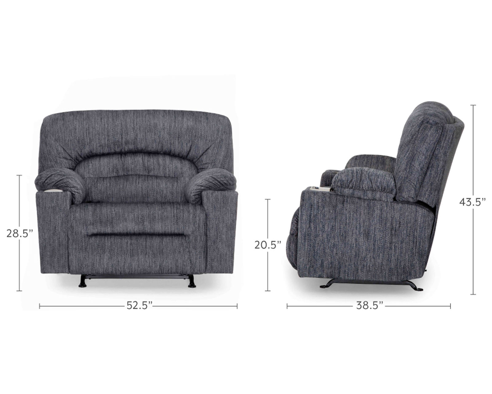 Gradin Extra Wide Power Rocker Recliner with Cupholder and Wireless Charging (2 colors) - Dimensions