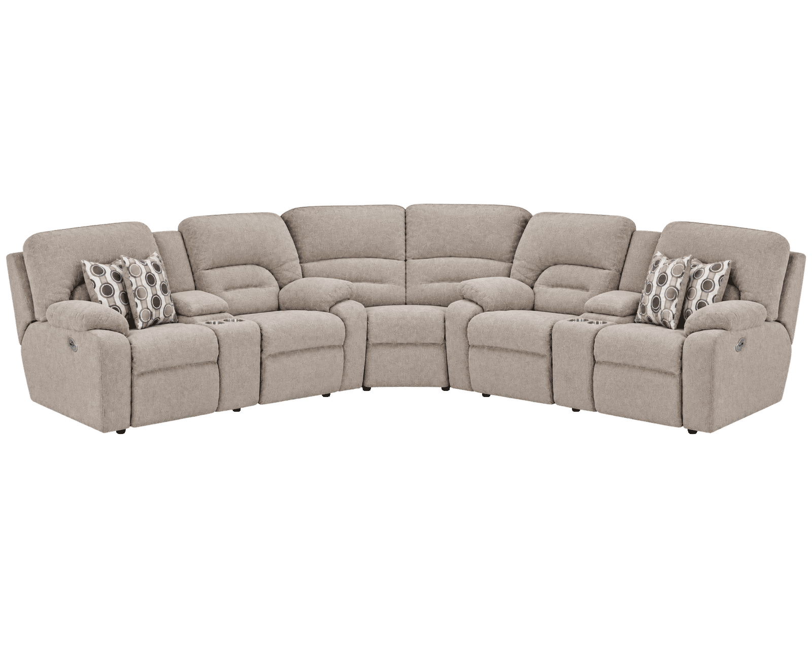 Tribute 797 Three-Piece Dual Power Reclining Sectional (center drop-down table - built-in reading lights, stainless-steel cupholders, USB charging and wireless charging - drop down table) - Shown in a Durable Long Wearing Polyester Fabric Stone