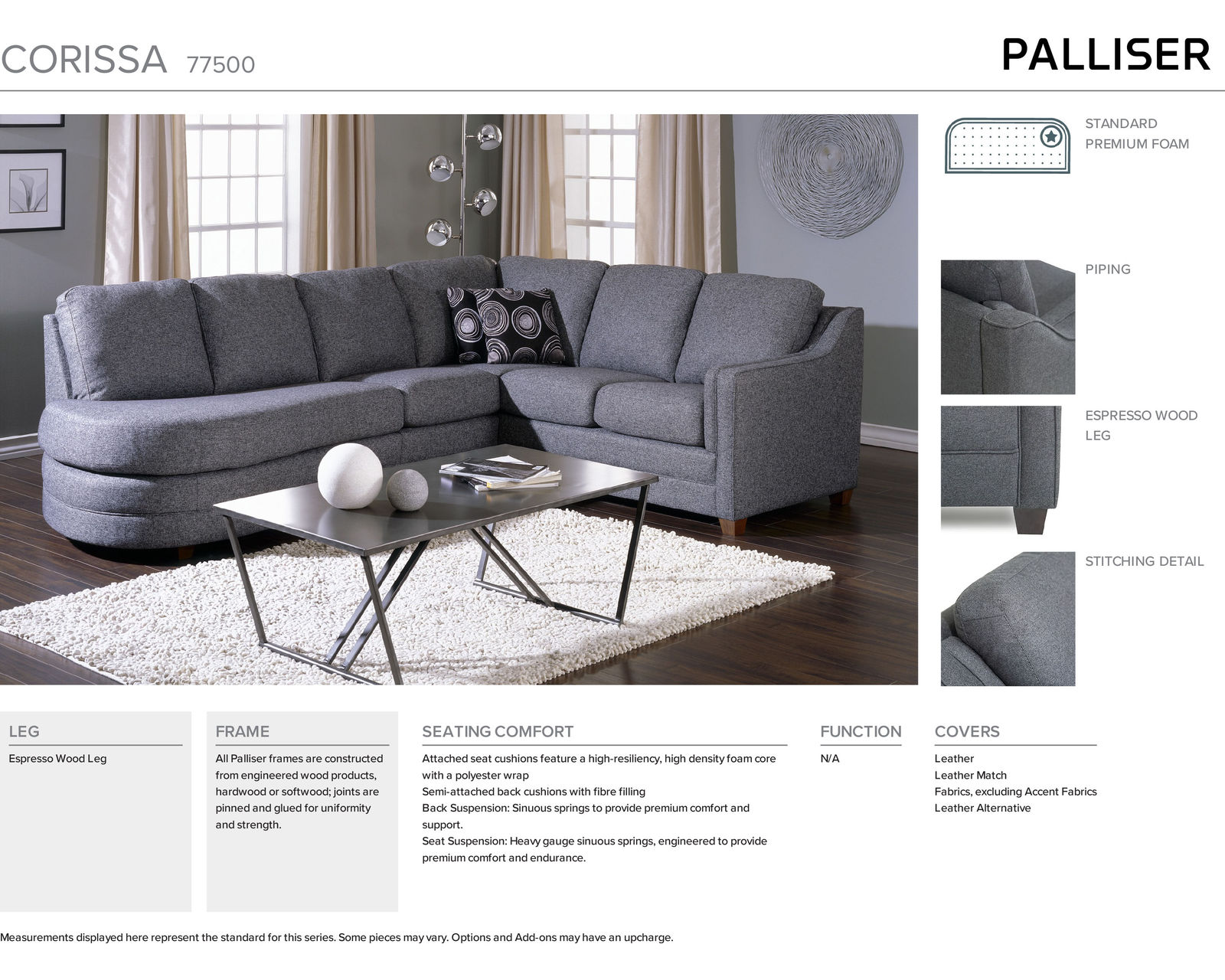 Corissa 77500 Sectional (100+ leathers) - Available in both fabric and leather