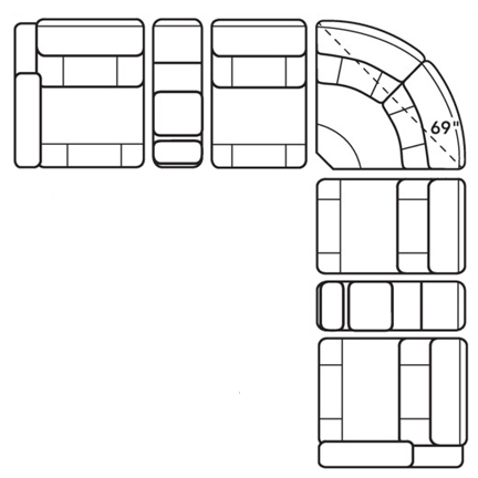 Layout D: Seven Piece Reclining Sectional 125" x 125" (2 recliners)