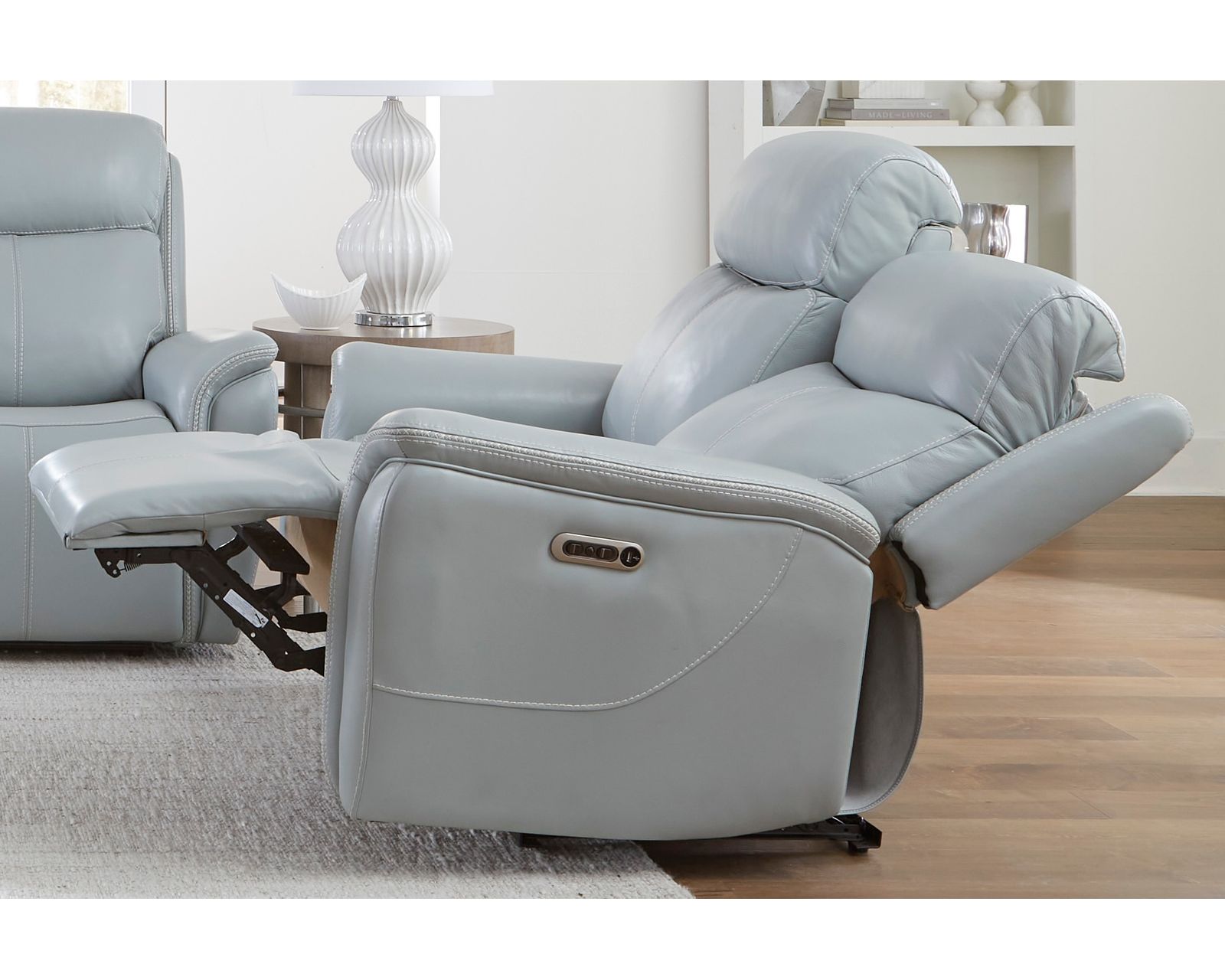 Cascade 83" Power Headrest Power Leather Reclining Sofa Seamist (In stock - Fast Shipping) - Cascade Power Headrest Power Reclining Loveseat