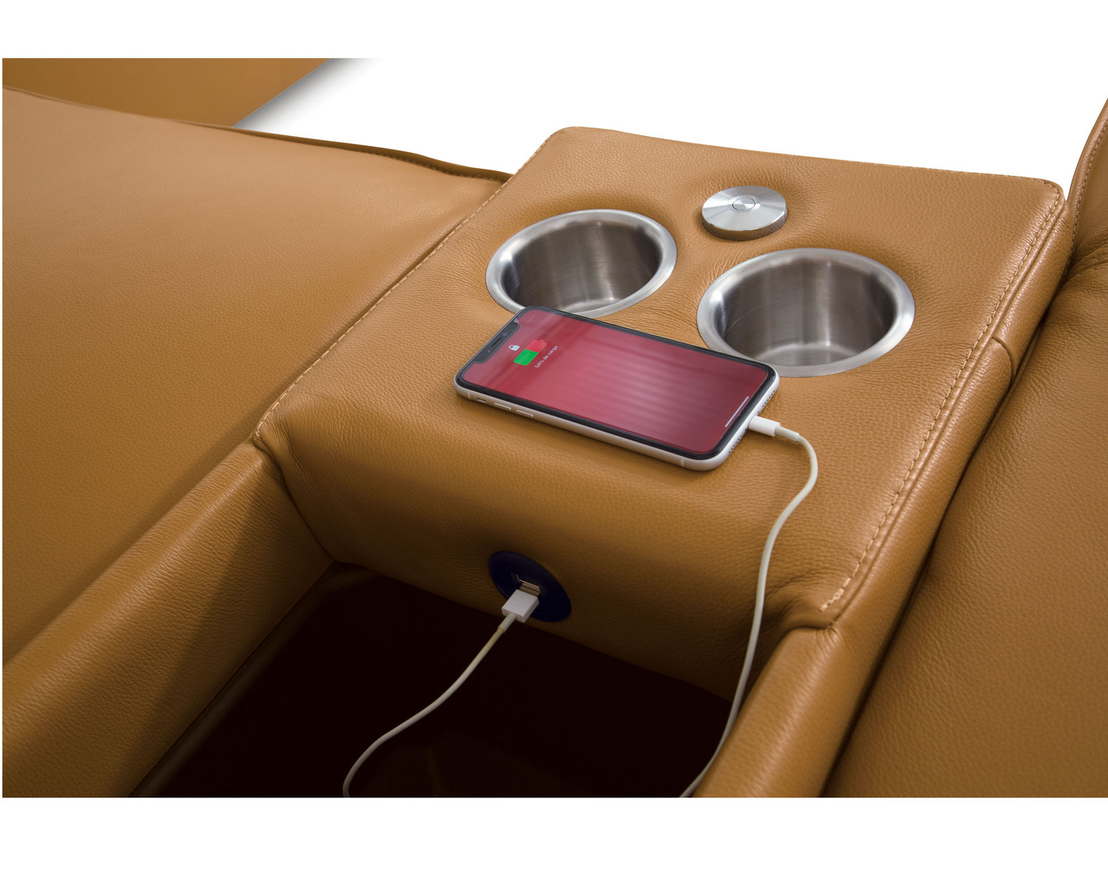 Colton 44007 Power Headrest Power Reclining Sectional (+50 fabrics) - Colton Entertainment Console also includes USB charging with cupholders shown with optional grommet