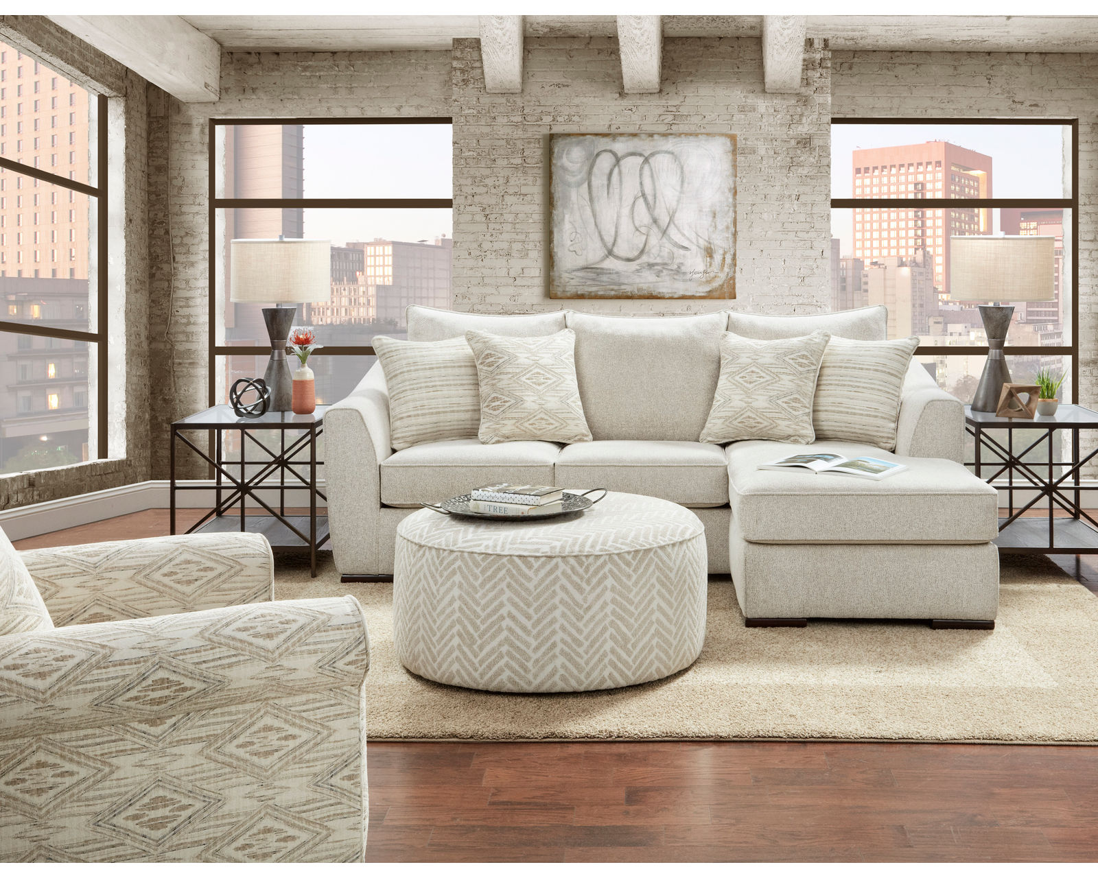 Vibrant Vision Oatmeal 95" Sofa 9770 (Includes pillows) - Vibrant Vision Oatmeal 95.5" Chaise Sofa - 9778 (Chaise is reversible)