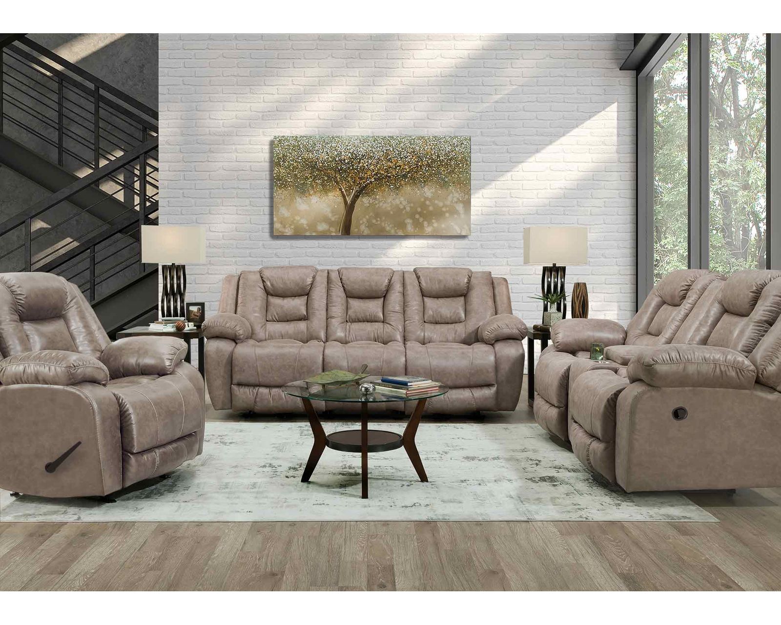 Hayworth 95" Leather-Like Power Reclining Sofa Pebble (The Look of Leather. The Comfort of Power.) - Where Strength Meets Comfort.