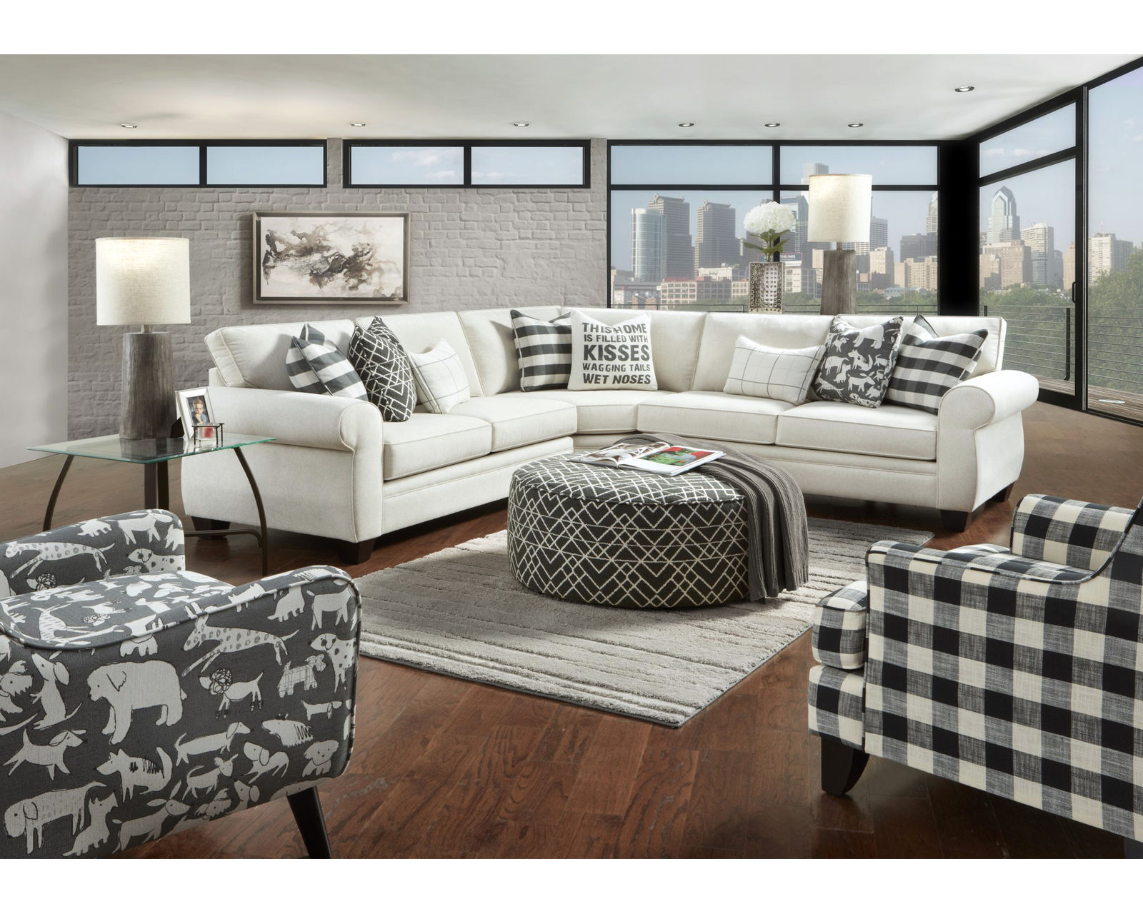 Popstitch Shell Three Piece Stationary Sectional (performance fabric) 122" x 122" - Everything is available and on sale