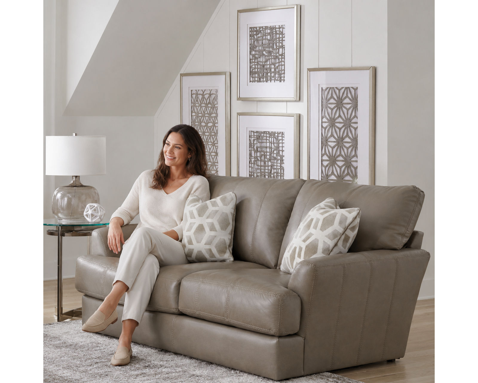 Prato Top Grain Leather Touch 85" Sofa (2 colors) includes pillows