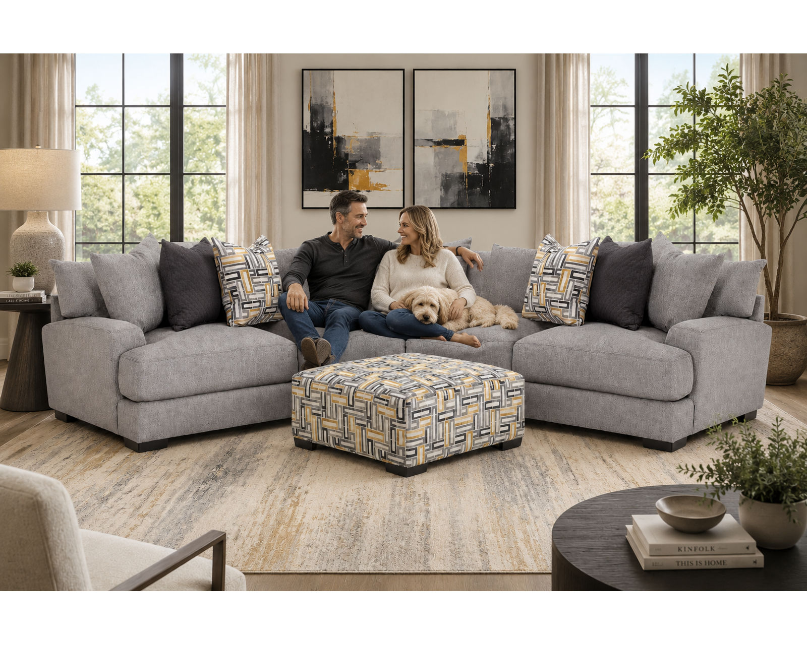 Brentwood 115" x 115" Three Piece Sectional (Contemporary Scale. Sink-In Comfort) - Designer Style Without the Designer Price.